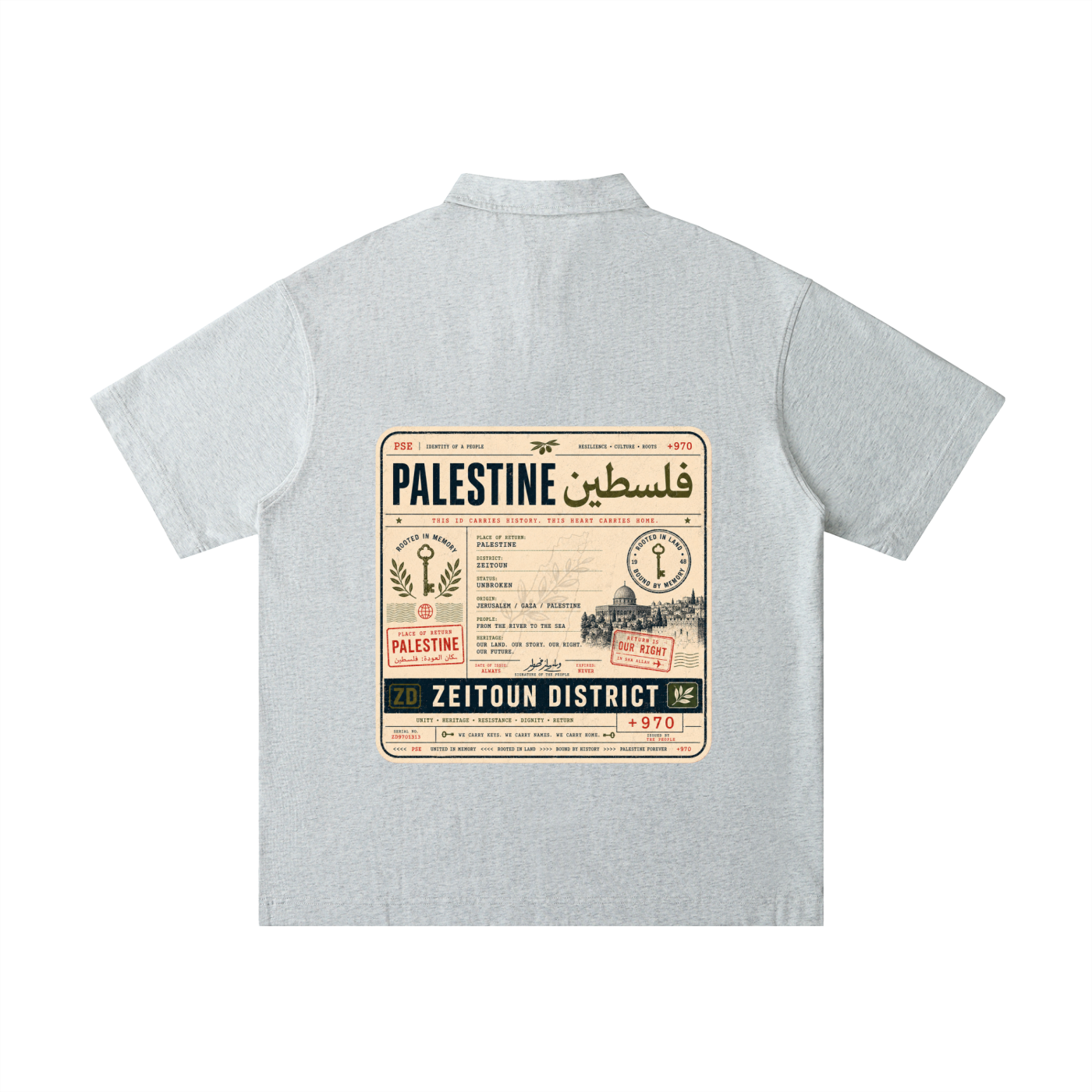 '+970 Palestine Passport Card Graphic Loose Cotton Short-Sleeve Polo Shirt