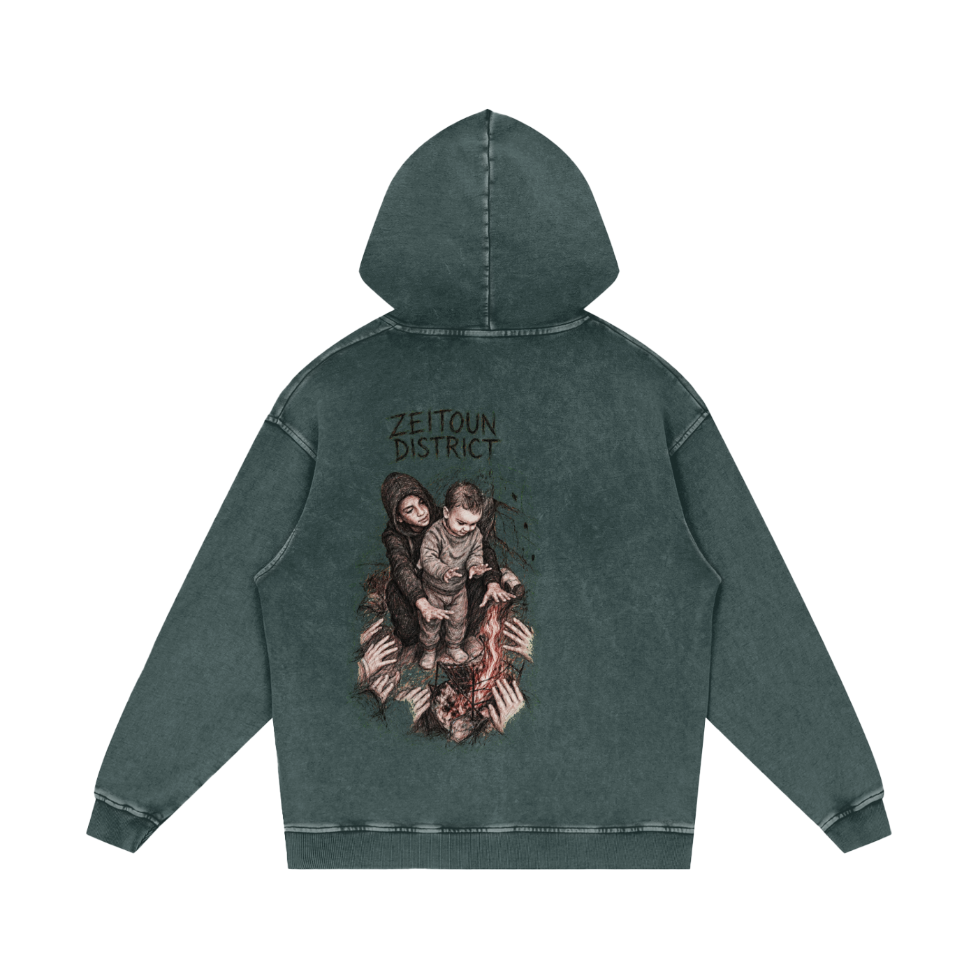 Hands Around the Fire Snow Washed Loose Cotton Hoodie
