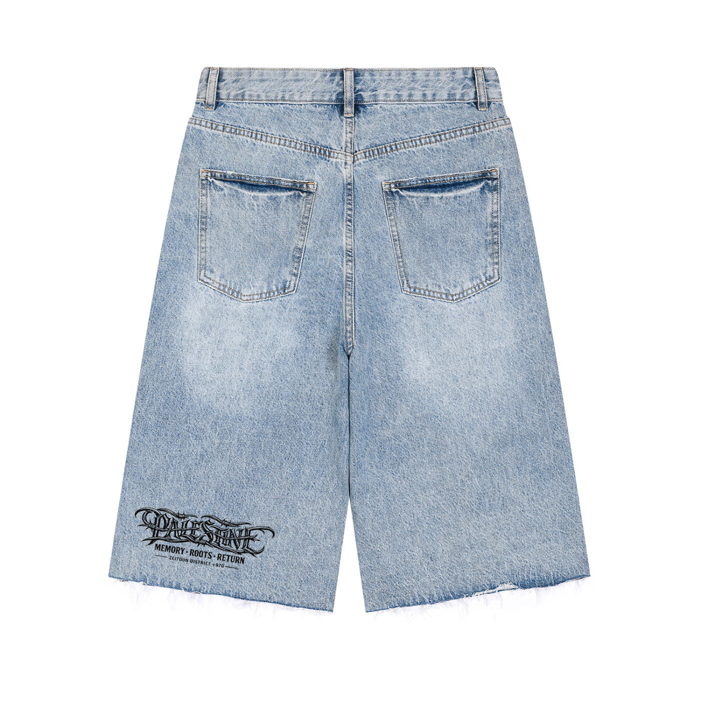 '+970 Palestine Wide Leg Denim Shorts