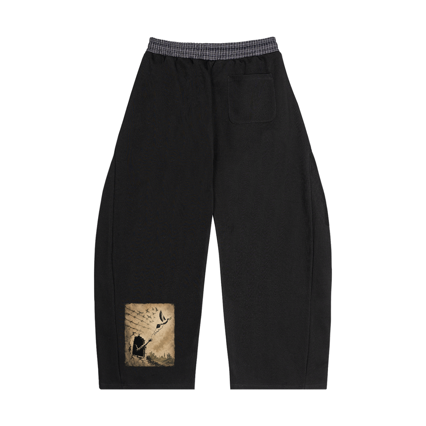 Freedom Dove — Gaza Streets Plaid Waistband Barrel Sweatpants