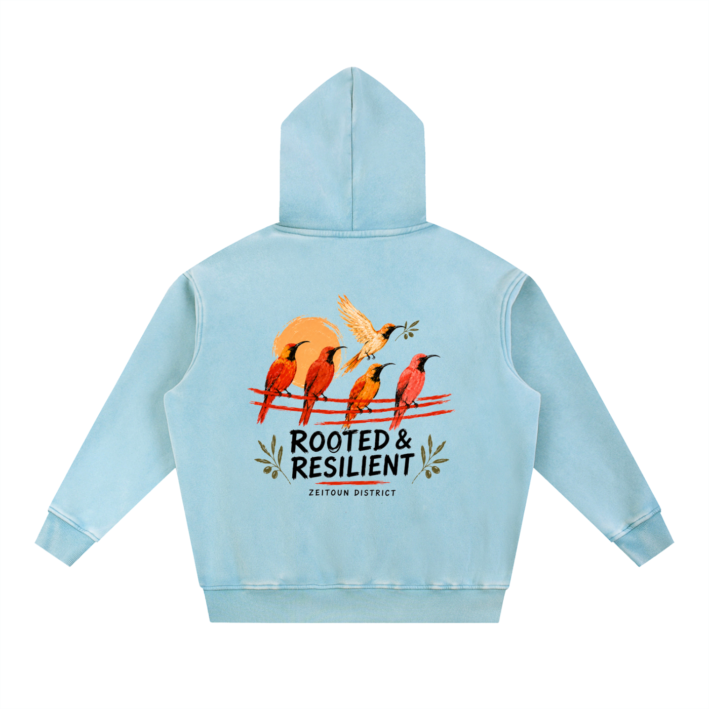 Palestinian Sun Bird Snow Wash Fleece Oversize Hoodie