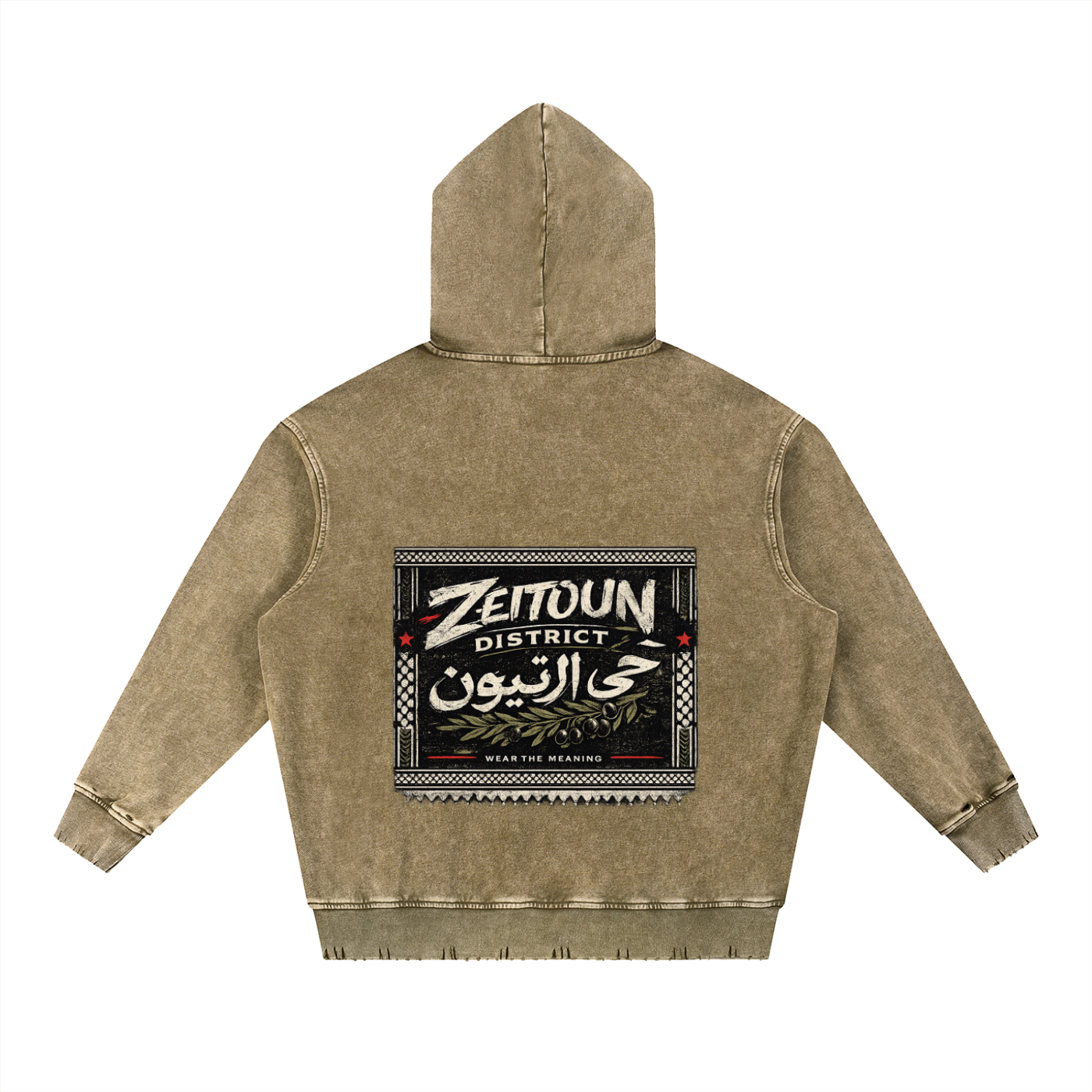 Zeitoun Olive Stamp Snow Wash Hand-Frayed Heavyweight Hoodie