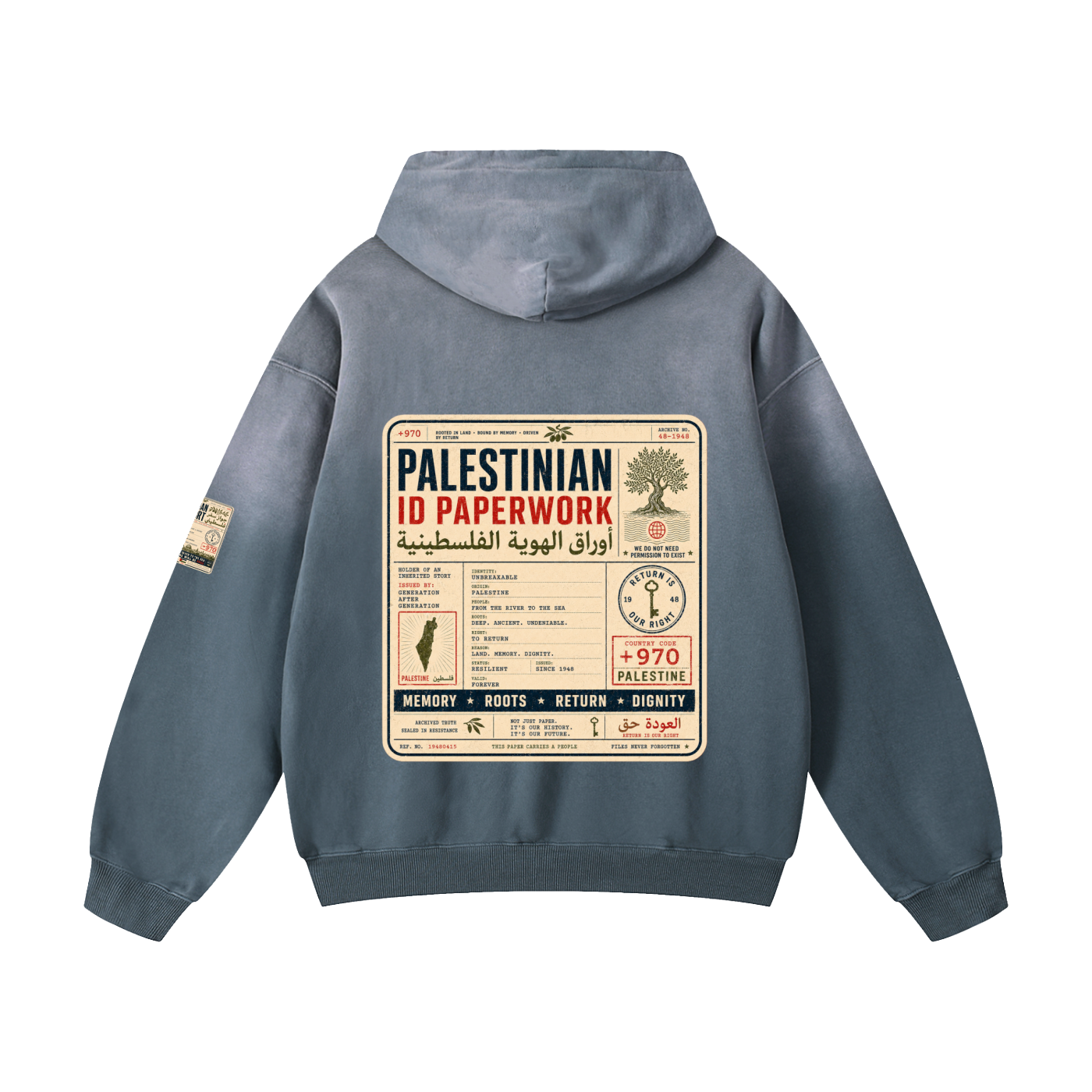 '+970 Palestine Passport Card Graphic Heavyweight Sunfade Oversized Hoodie