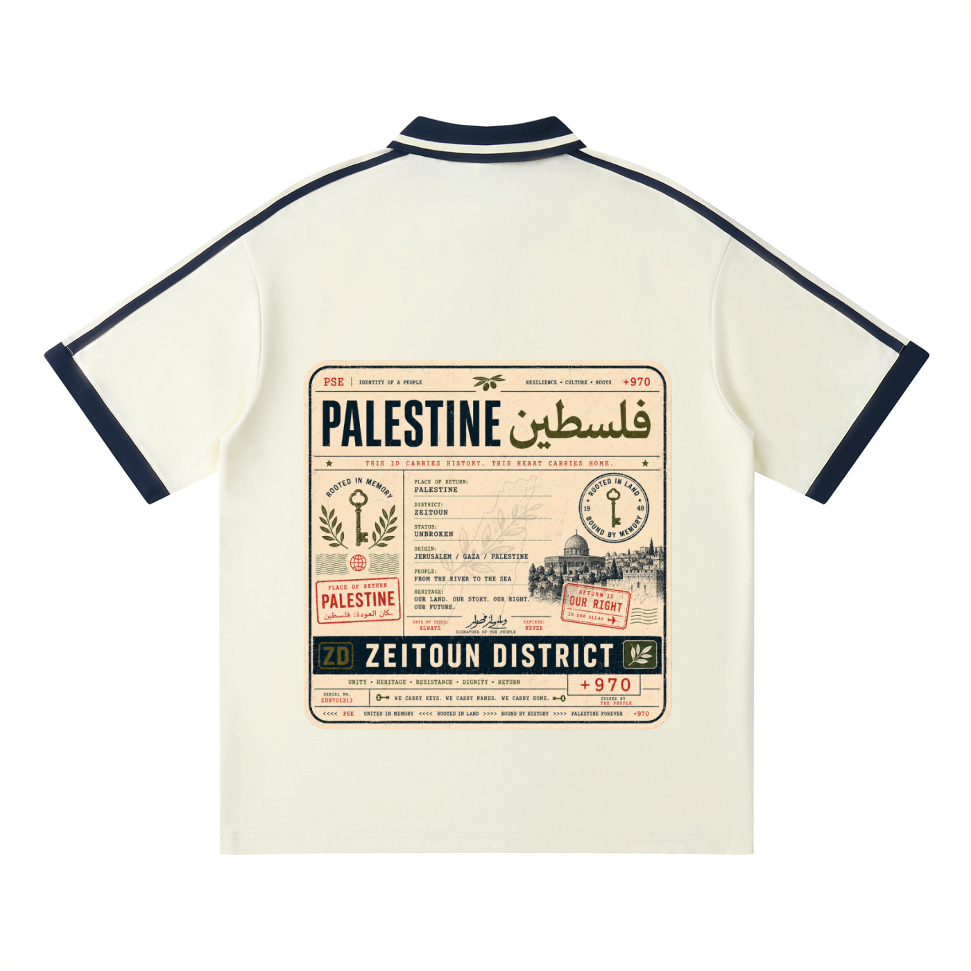'+970 Palestine Passport Card Graphic Contrast Piping Polo Shirt