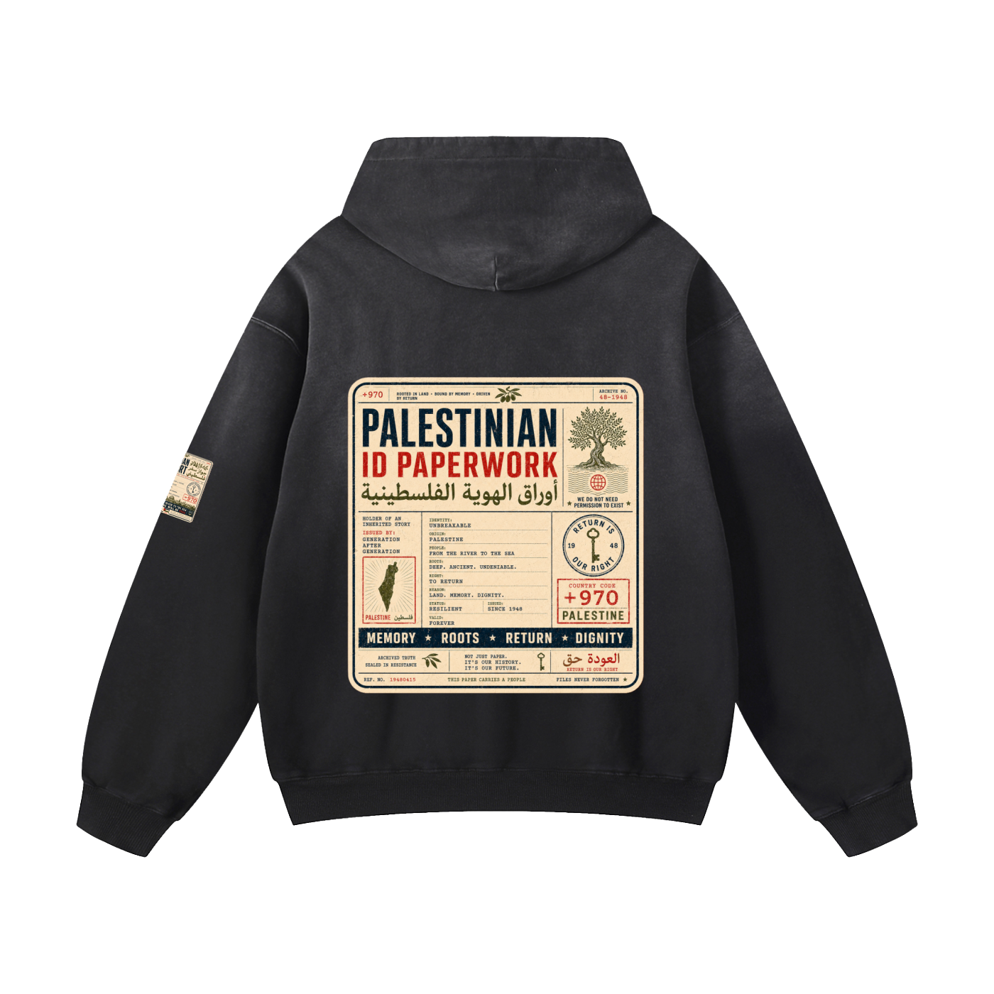 '+970 Palestine Passport Card Graphic Heavyweight Sunfade Oversized Hoodie