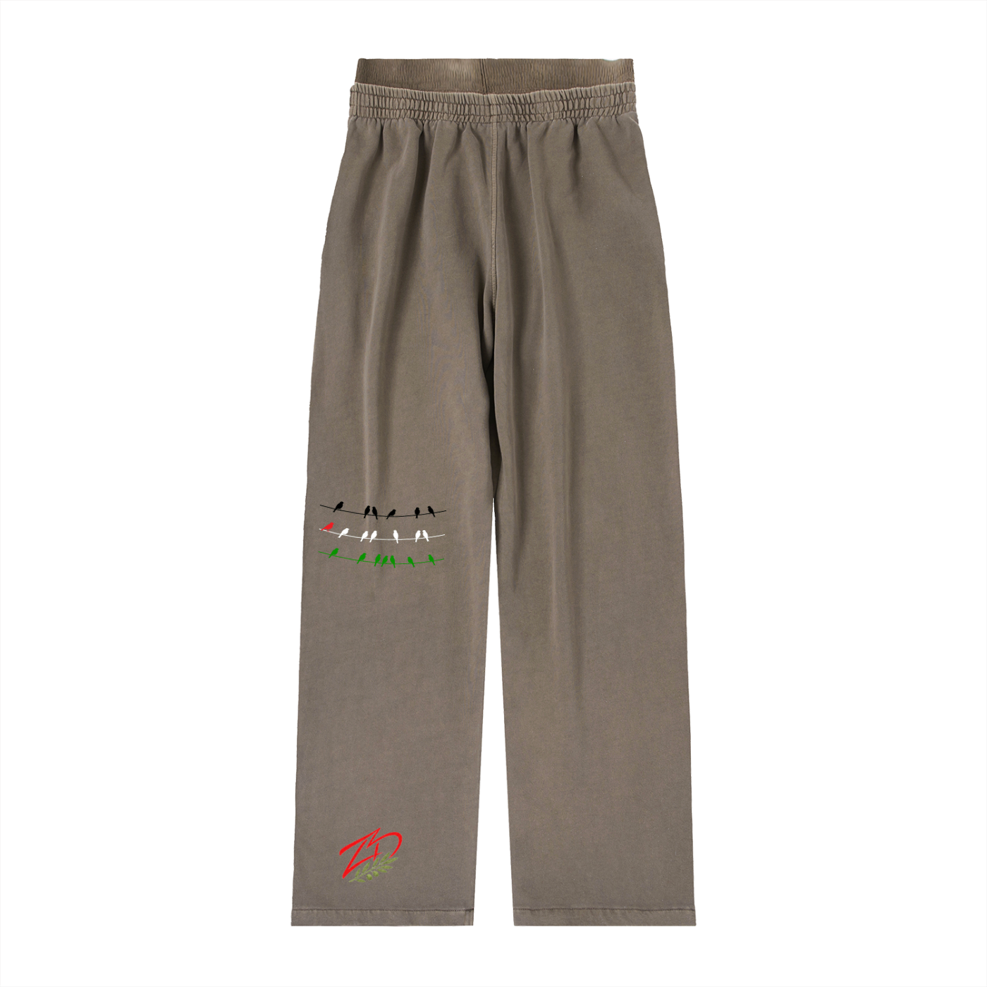 +970 Olive Pulse Birds Vintage Washed Waist Pants