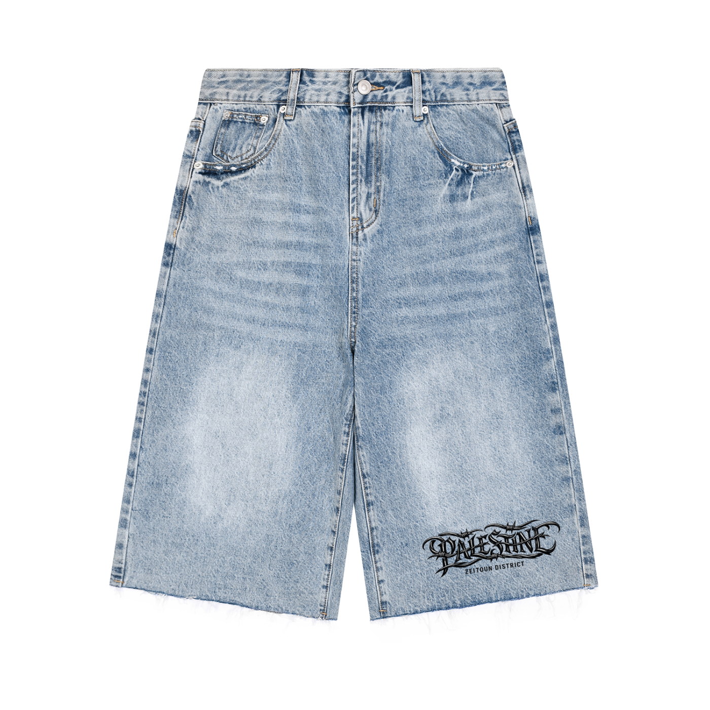 '+970 Palestine Wide Leg Denim Shorts