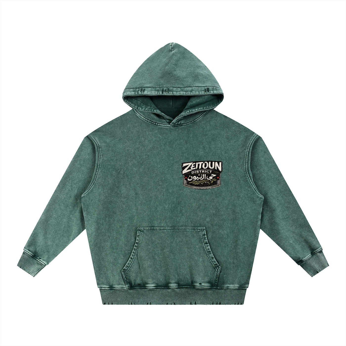 Zeitoun Olive Stamp Snow Wash Hand-Frayed Heavyweight  Hoodie