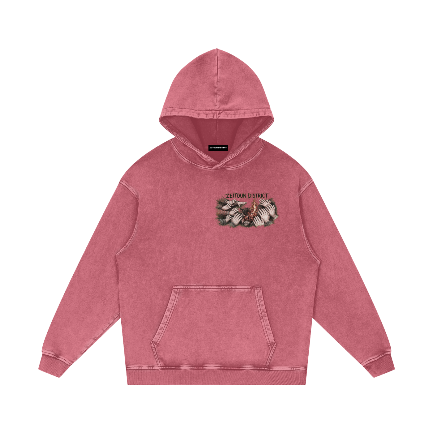 Hands Around the Fire Snow Washed Loose Cotton Hoodie