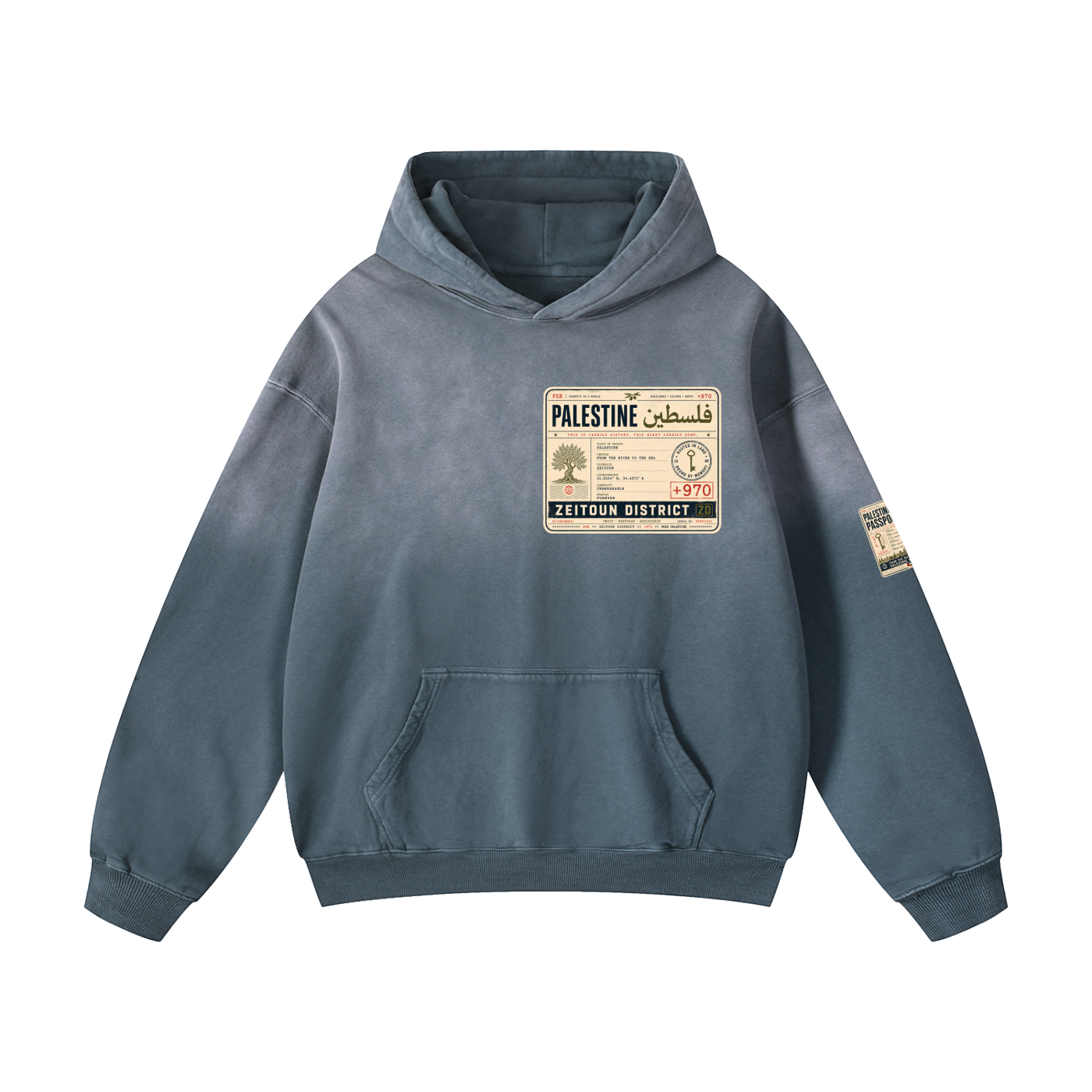 '+970 Palestine Passport Card Graphic Heavyweight Sunfade Oversized Hoodie