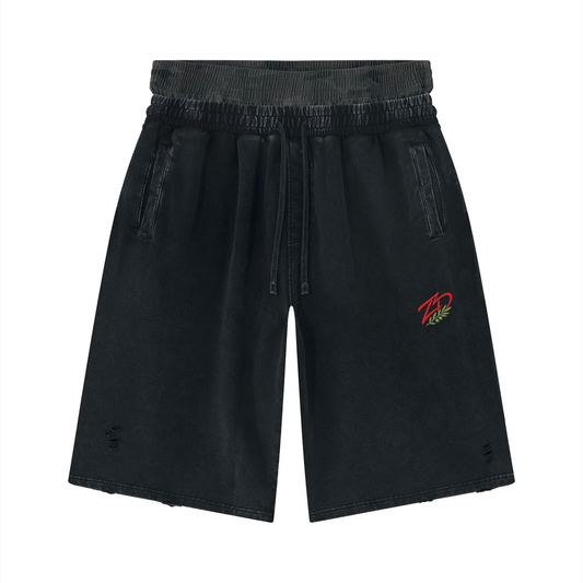 Hayy Al-Zeitoun Vintage Wash Distressed Wide Leg Shorts — Zeitoun District