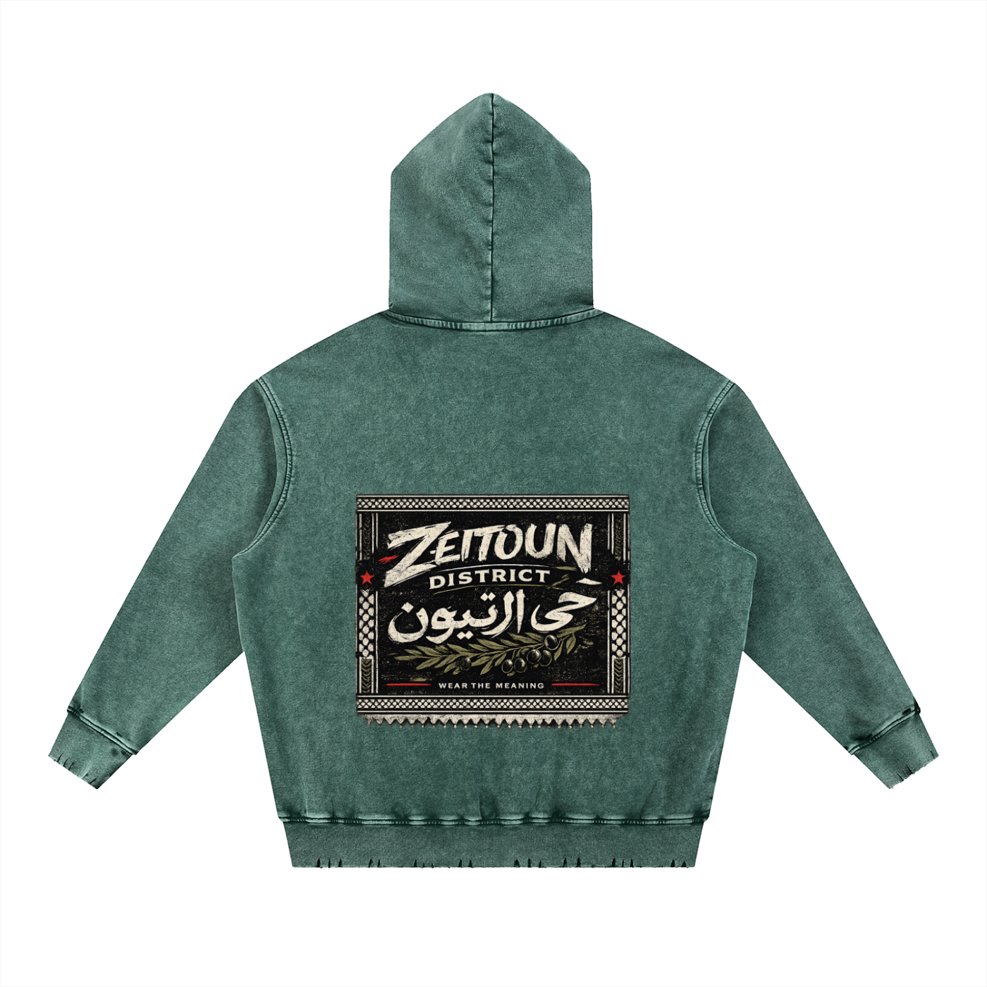Zeitoun Olive Stamp Snow Wash Hand-Frayed Heavyweight  Hoodie