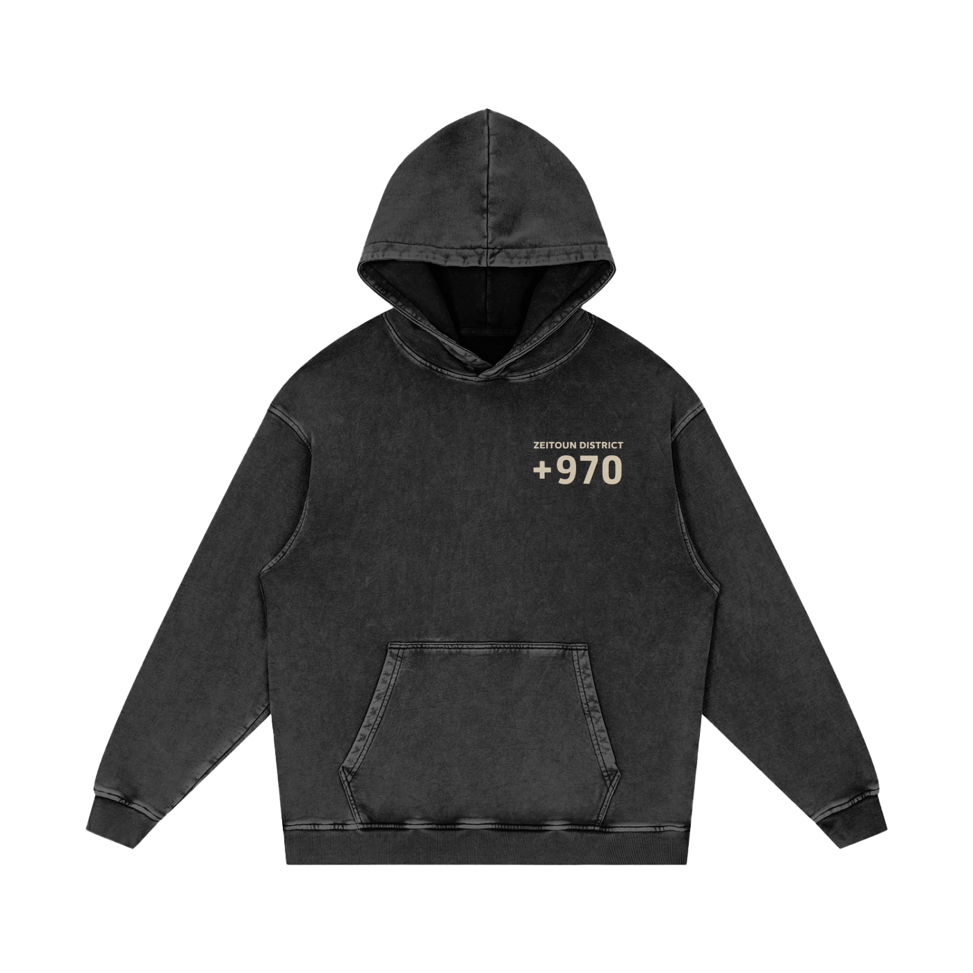 +970 Area Code Snow Washed Hoodie — Zeitoun District