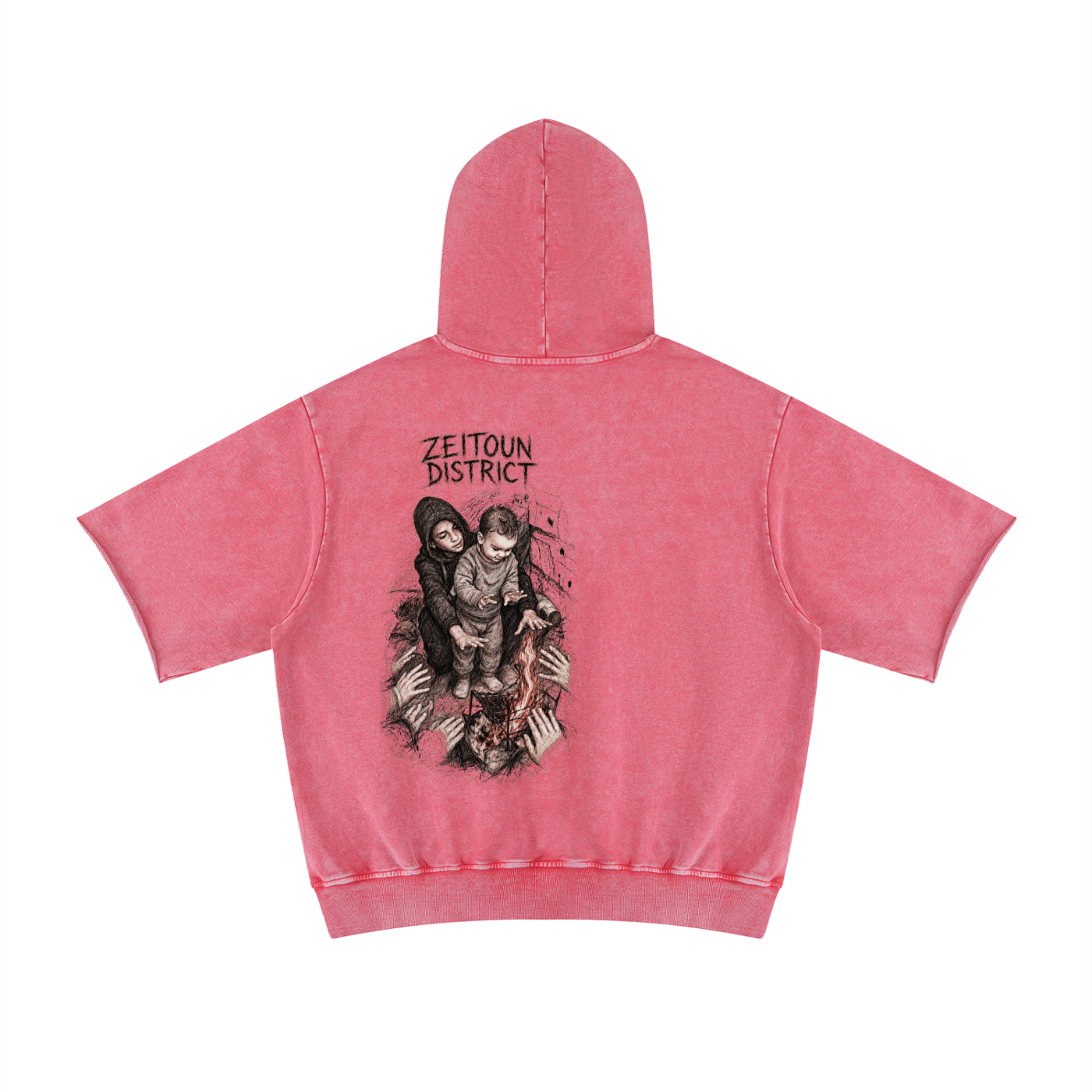 Palestinian Hands Around the Fire Unisex Mineral Wash Short Sleeve Hoodie