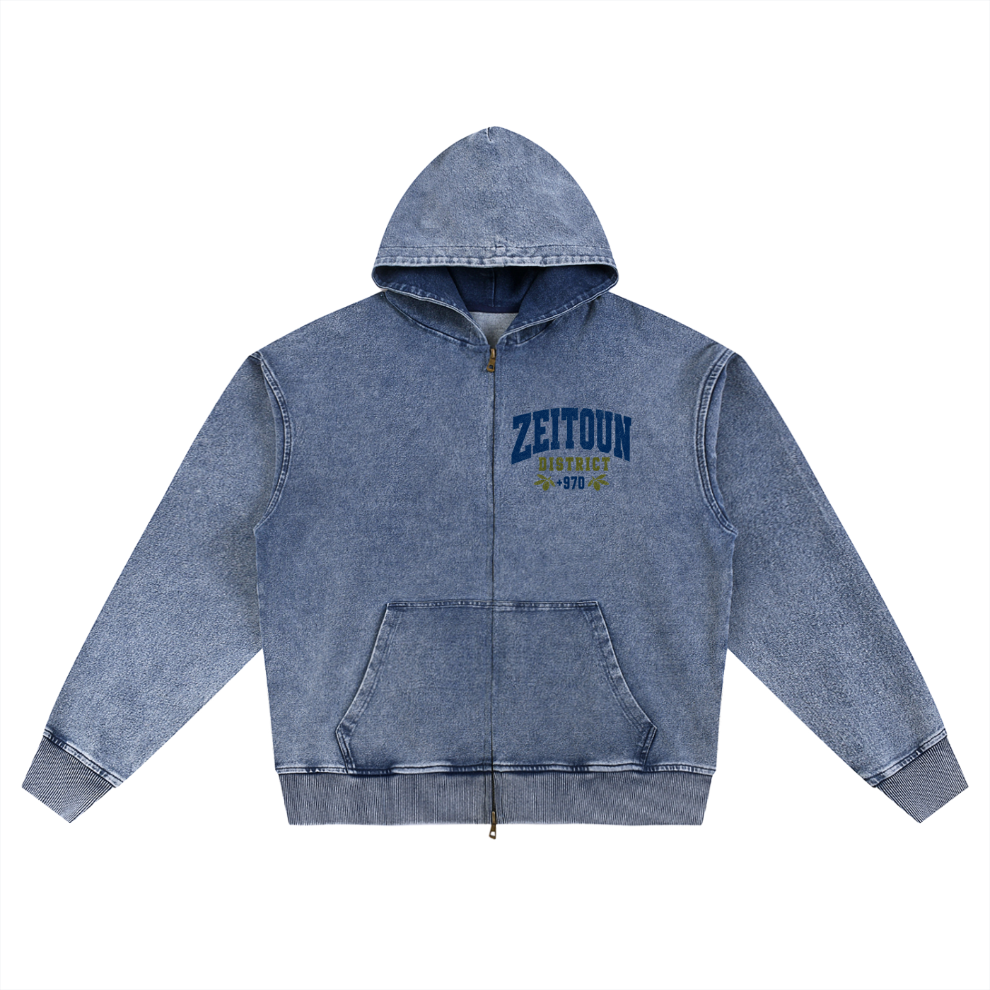 Gaza Streets +970 Area Code Snow Wash Oversized Zip-Up Hoodie