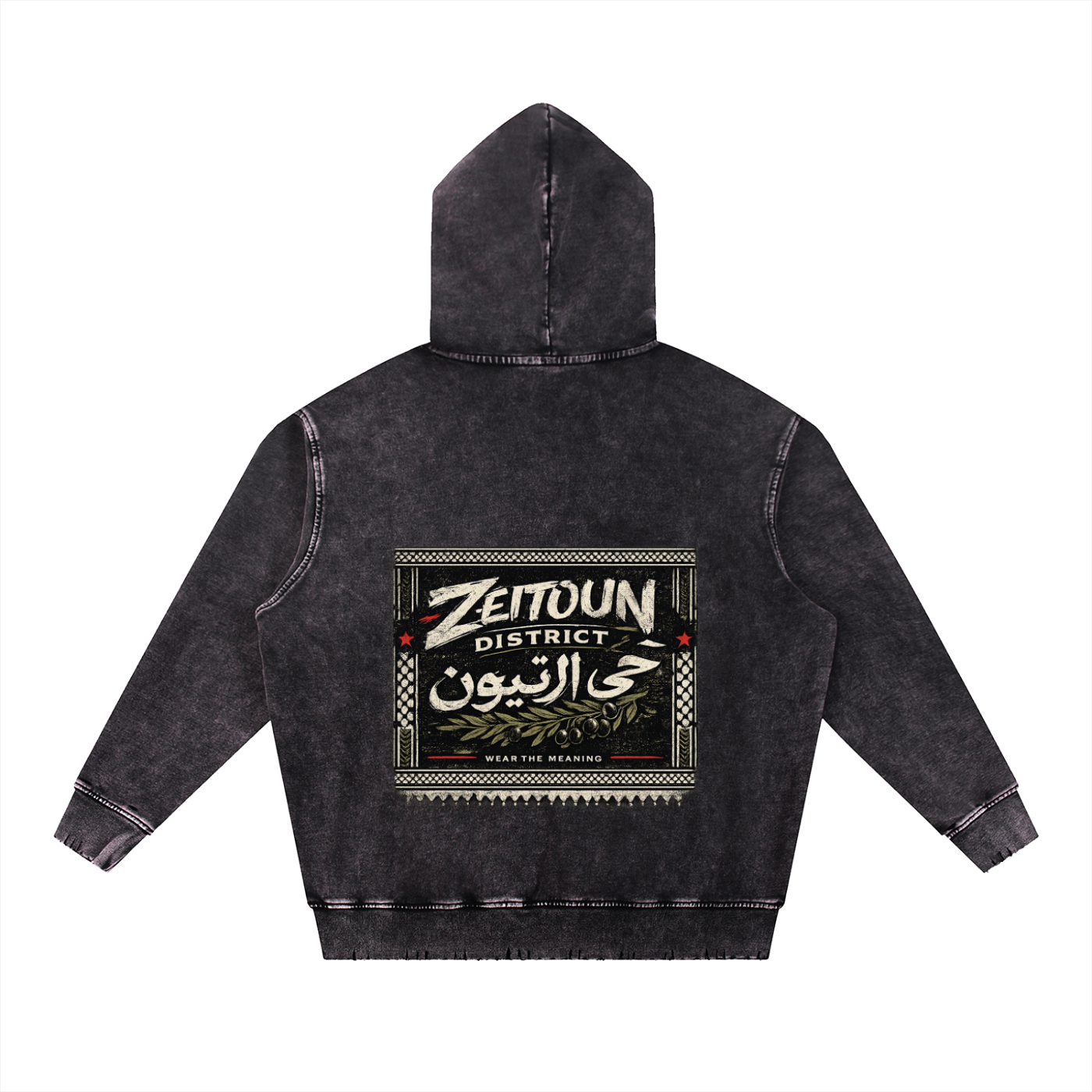 Zeitoun Olive Stamp Snow Wash Hand-Frayed Heavyweight  Hoodie