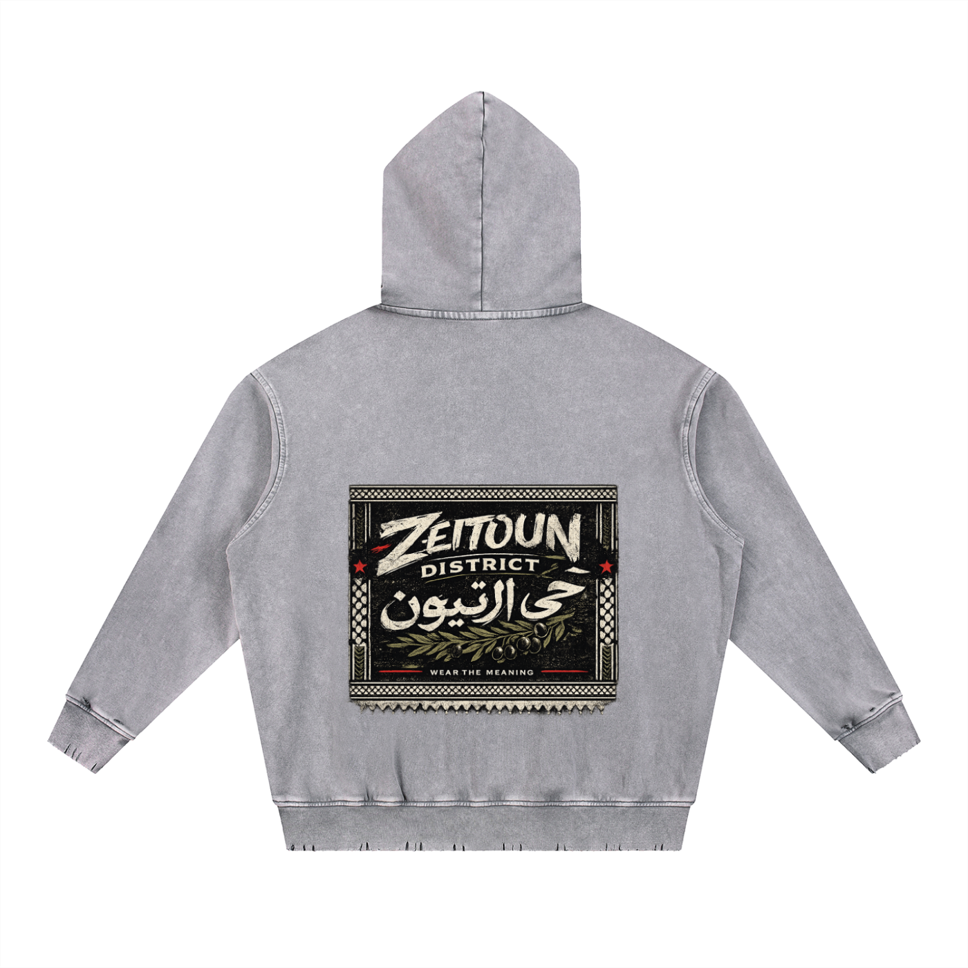 Zeitoun Olive Stamp Snow Wash Hand-Frayed Heavyweight  Hoodie