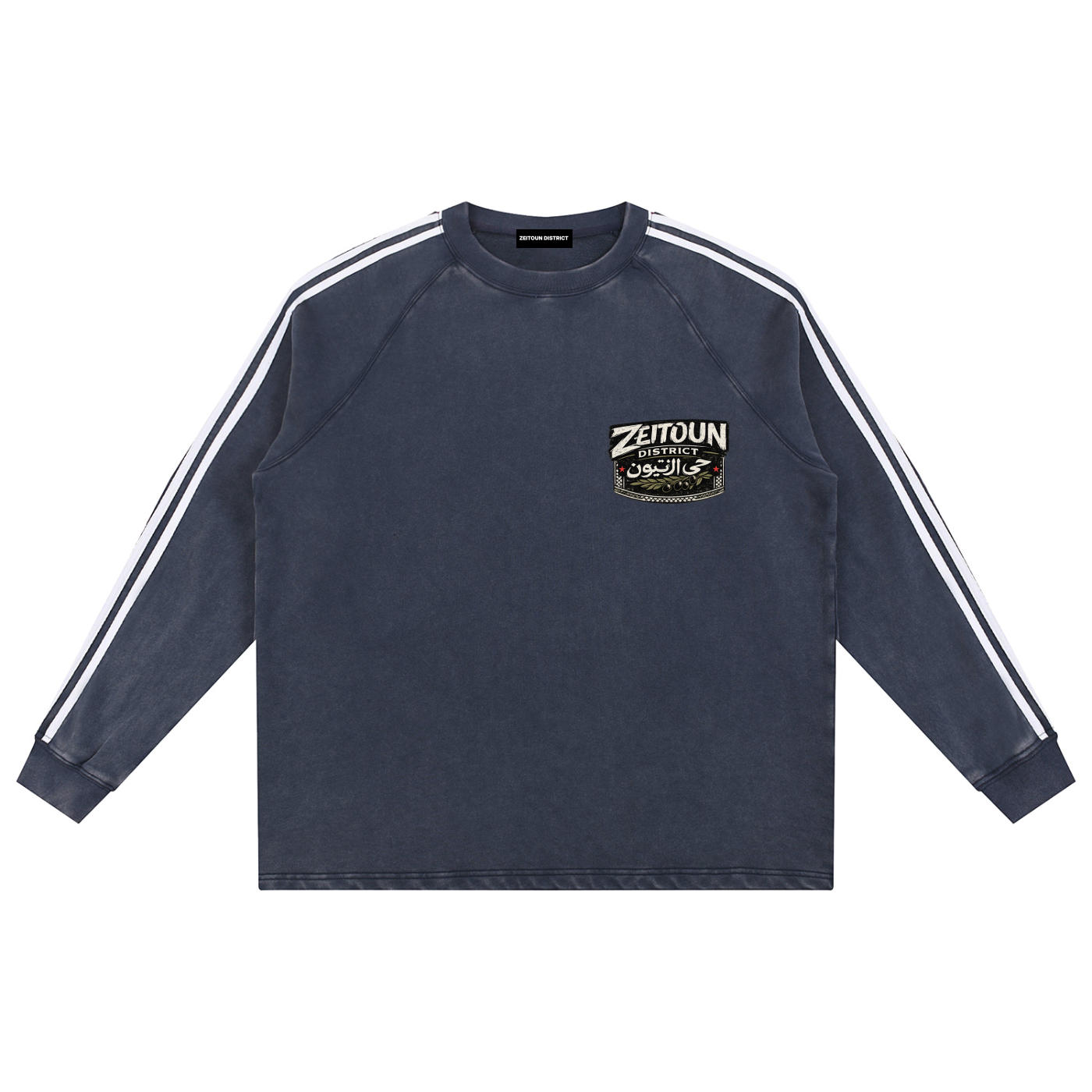 Zeitoun Olive Stamp Snow Washed Contrast Tape Sweatshirt