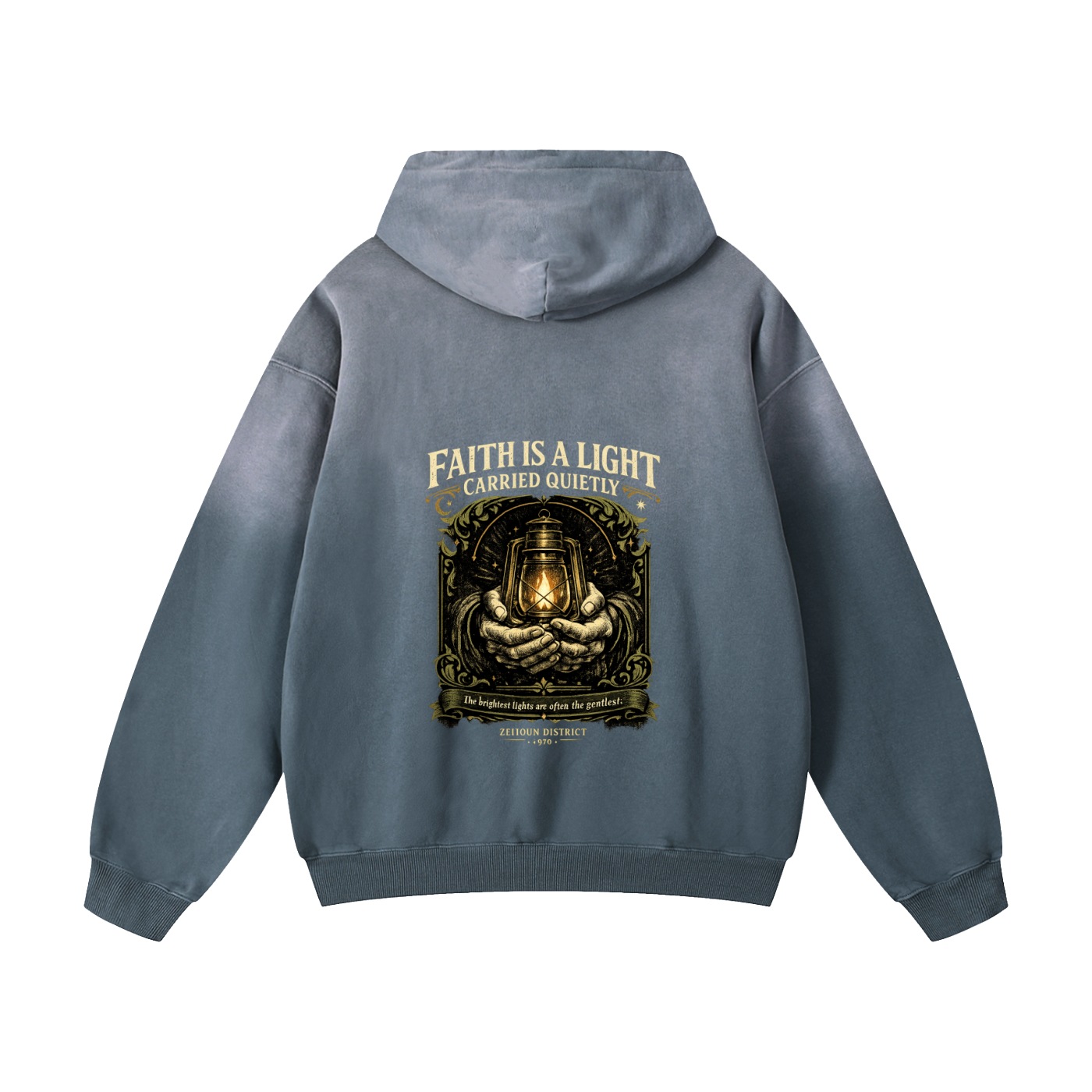 Faith is a Light Carried Quietly Heavyweight Sunfade Hoodie