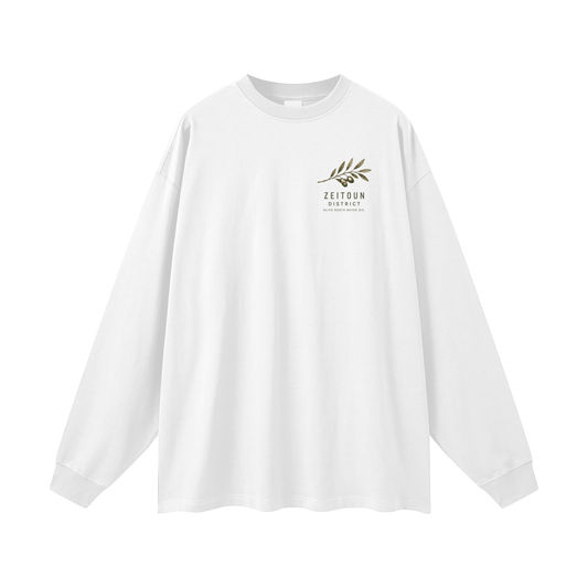 Palestinianstreetwear,olivetreeshirt,olivebranchshirt,oliveroots,ZeitounDistrict,minimaliststreetwear,heritageclothing,modeststreetwear,mensshirt,whitelongsleeve,diasporafashion,palestineinspired