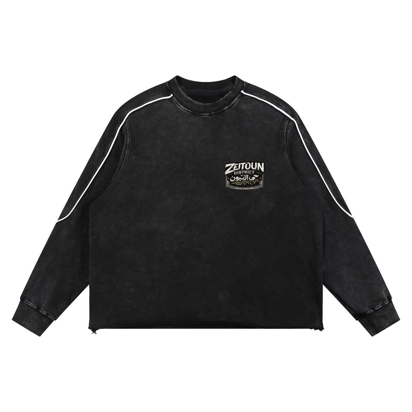Zeitoun Olive Stamp Mineral Wash Piping Raw Hem Sweatshirt