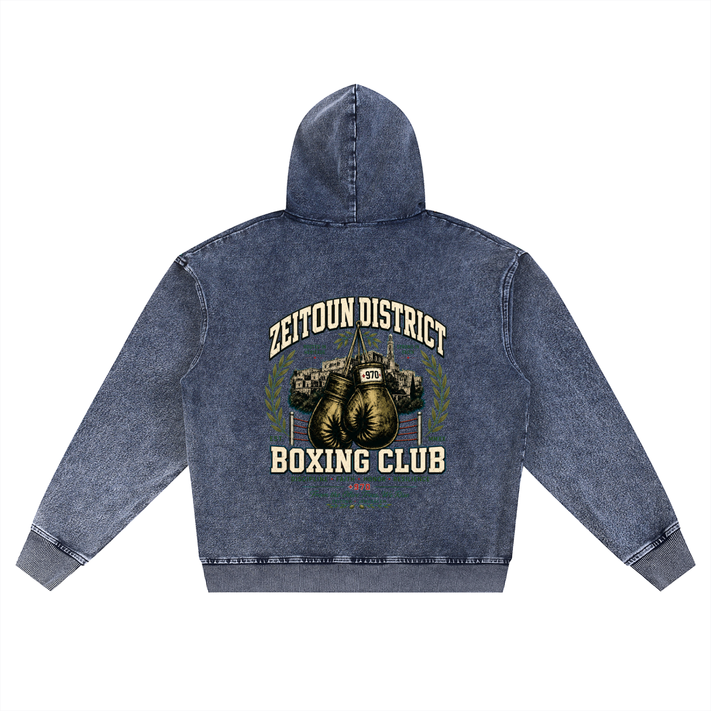 Palestine Boxing Club Snow Wash Oversized Zip-Up Hoodie