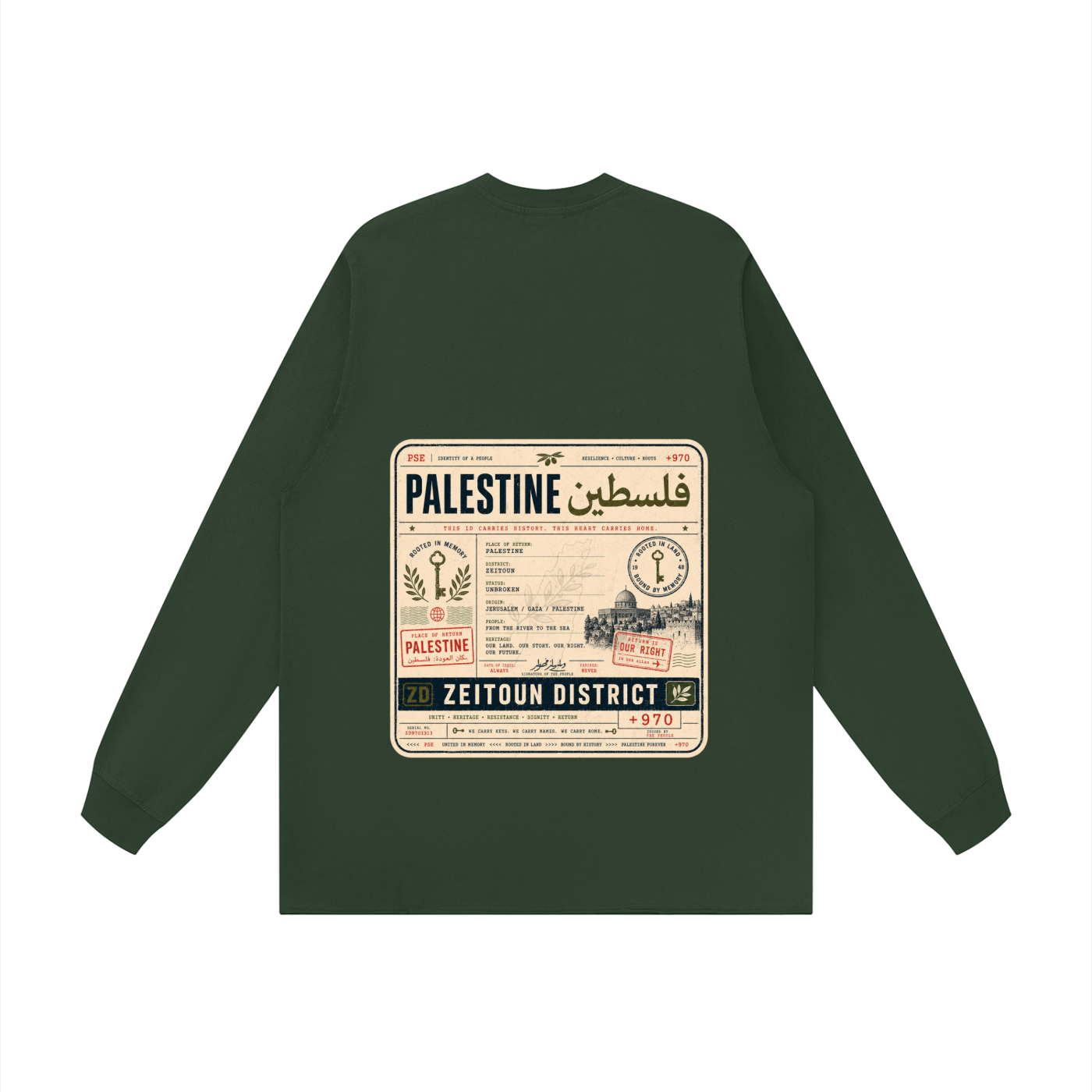 '+970 Palestine Passport Card Graphic Raw Hem Long Sleeve T-Shirt