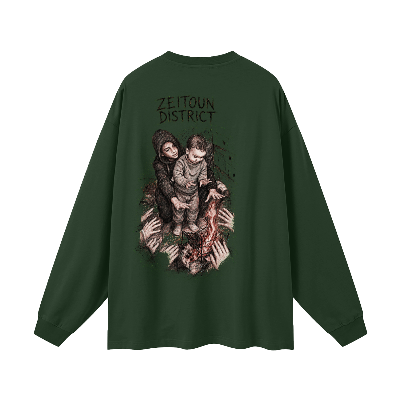 Palestinian Hands Around the Fire Oversized Unisex Long Sleeve T-Shirt