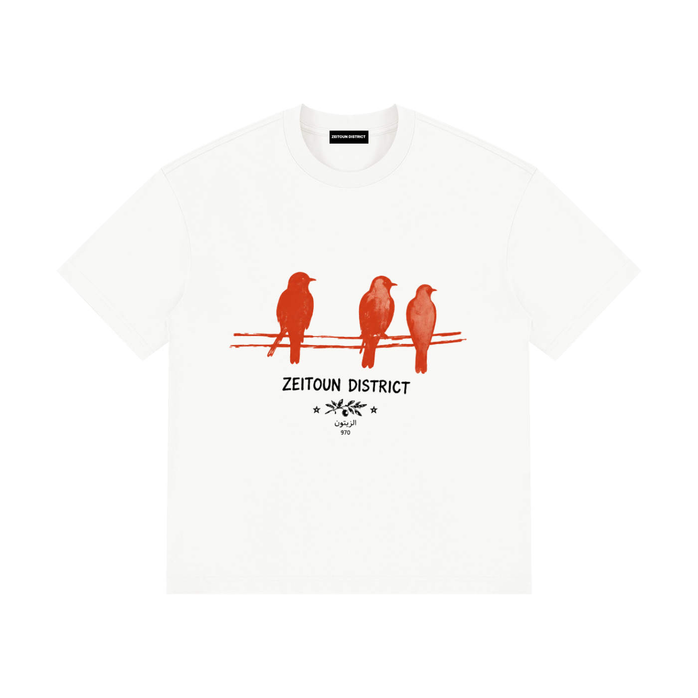 Birds on Wire – Zeitoun District Unisex Drop Shoulder Cotton T-Shirt