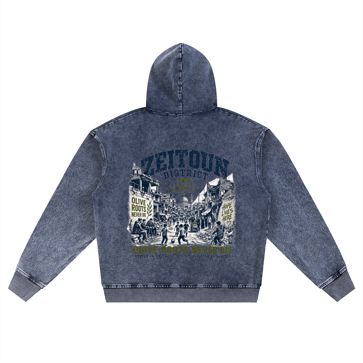 Gaza Streets +970 Area Code Snow Wash Oversized Zip-Up Hoodie