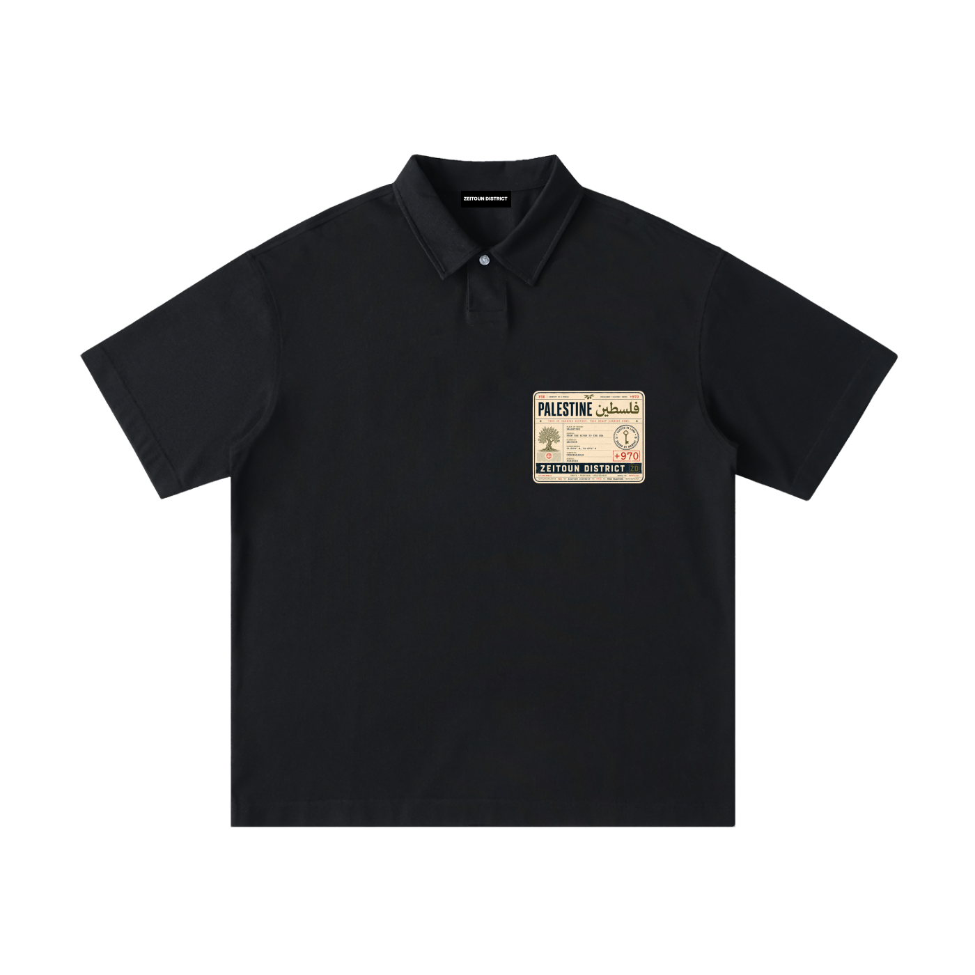 '+970 Palestine Passport Card Graphic Loose Cotton Short-Sleeve Polo Shirt