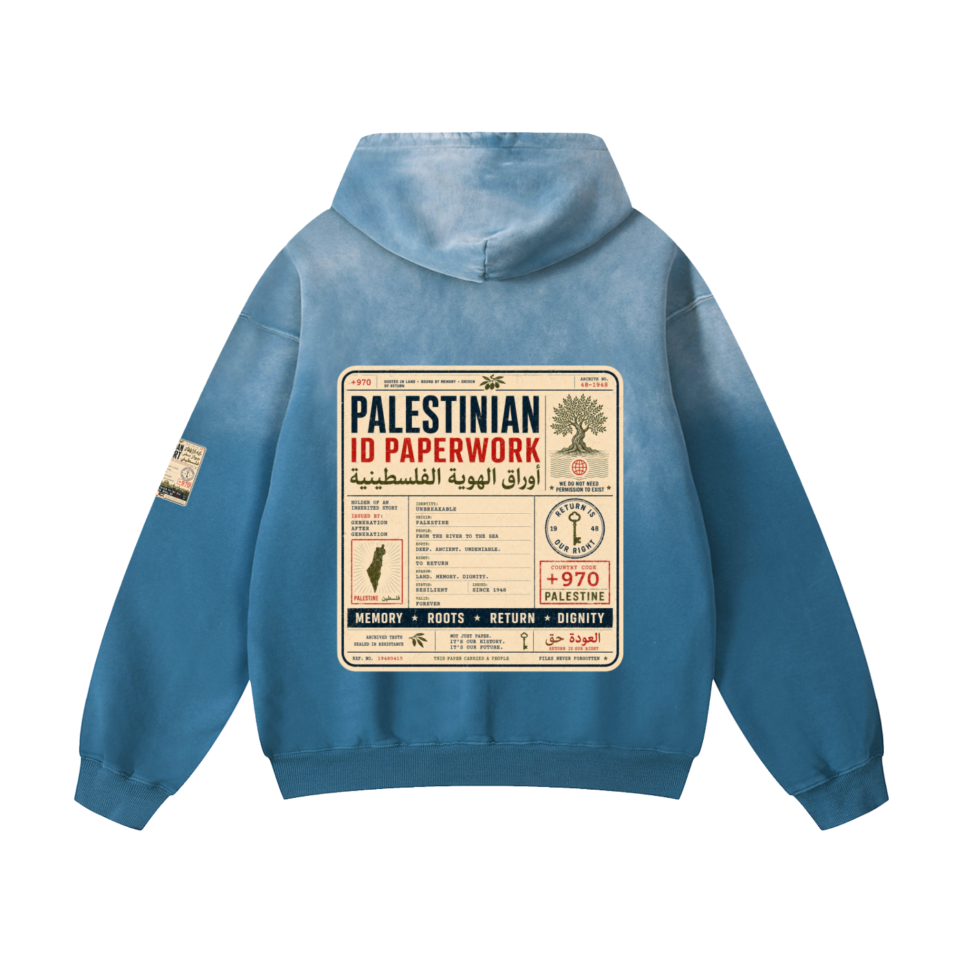 '+970 Palestine Passport Card Graphic Heavyweight Sunfade Oversized Hoodie