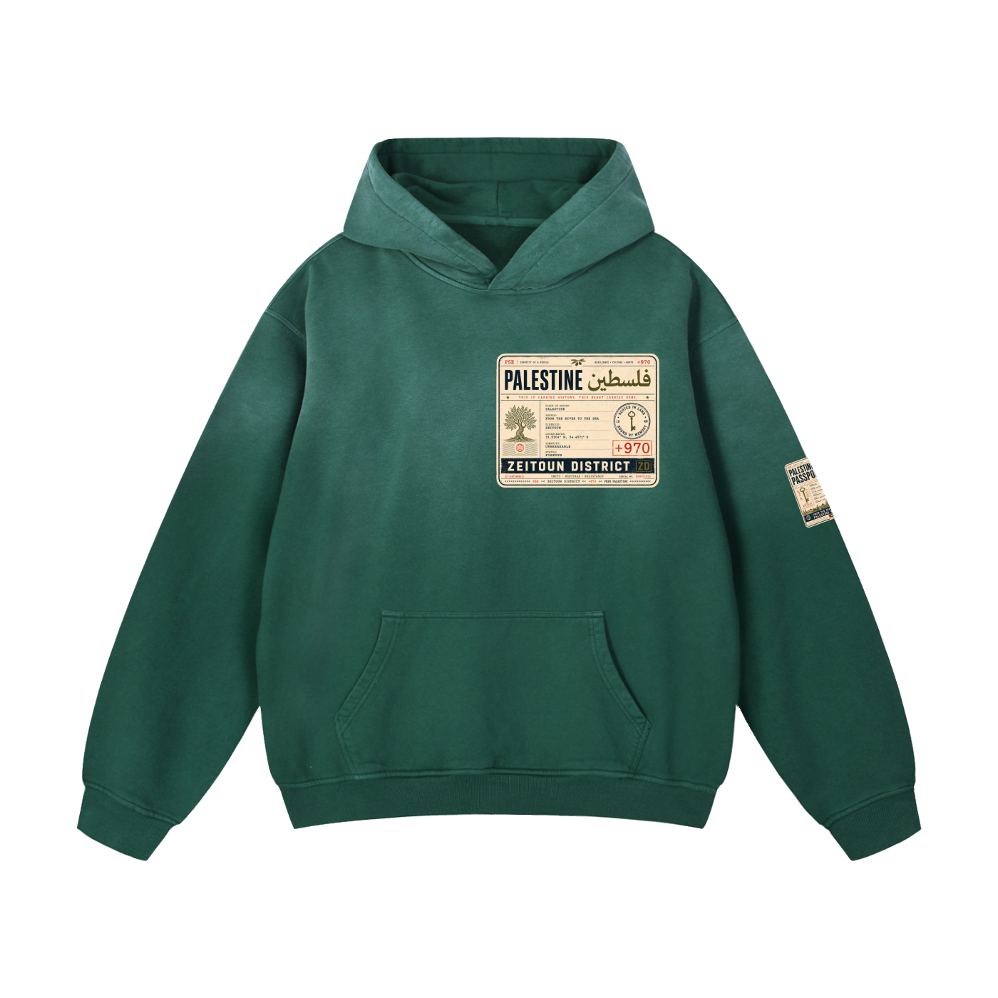 '+970 Palestine Passport Card Graphic Heavyweight Sunfade Oversized Hoodie