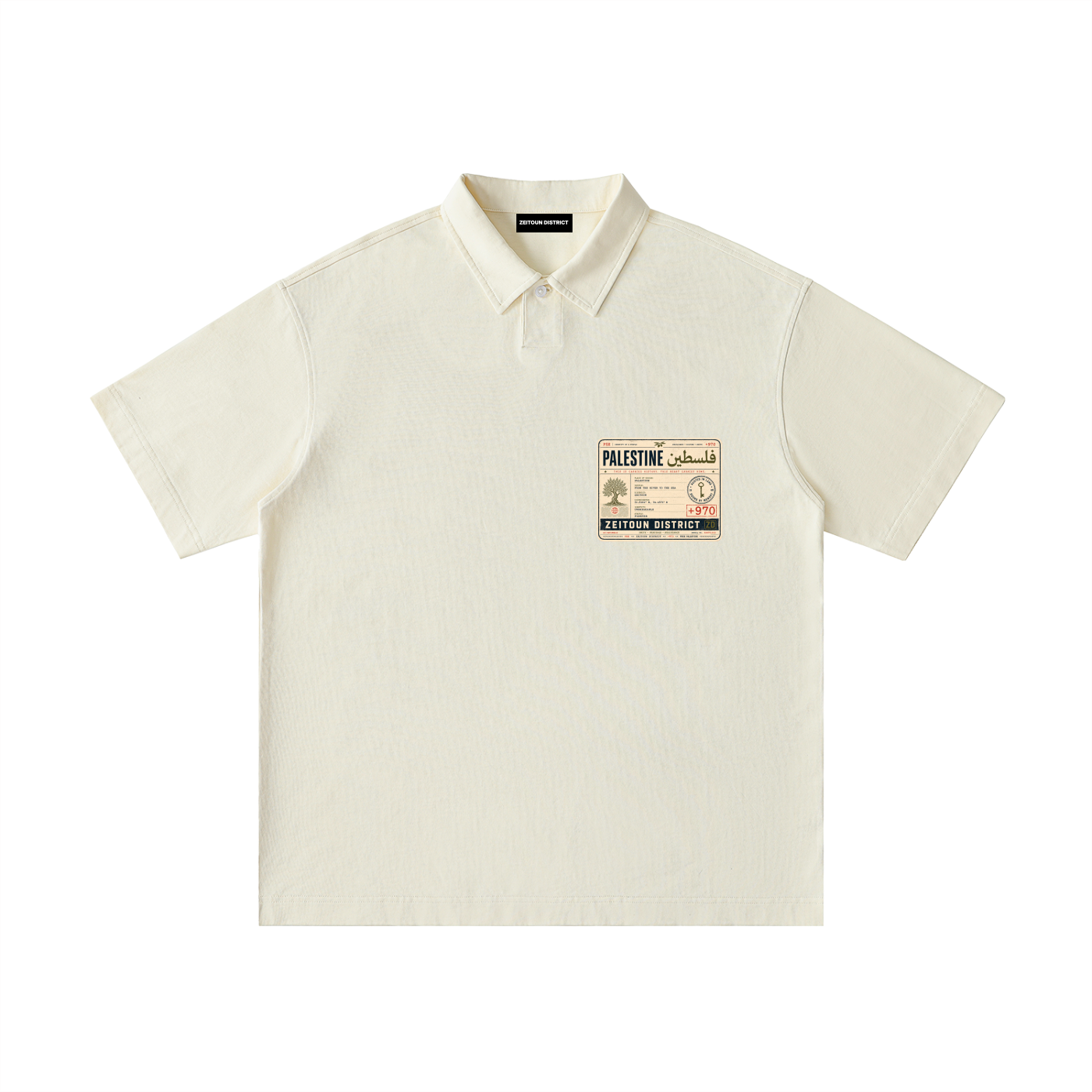 '+970 Palestine Passport Card Graphic Loose Cotton Short-Sleeve Polo Shirt