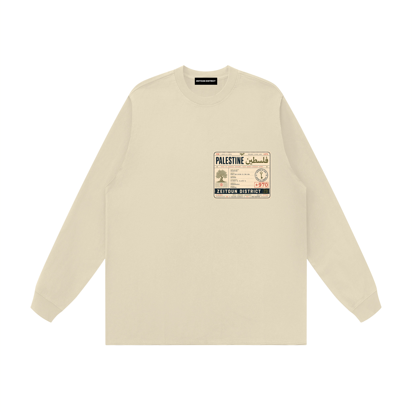 '+970 Palestine Passport Card Graphic Raw Hem Long Sleeve T-Shirt
