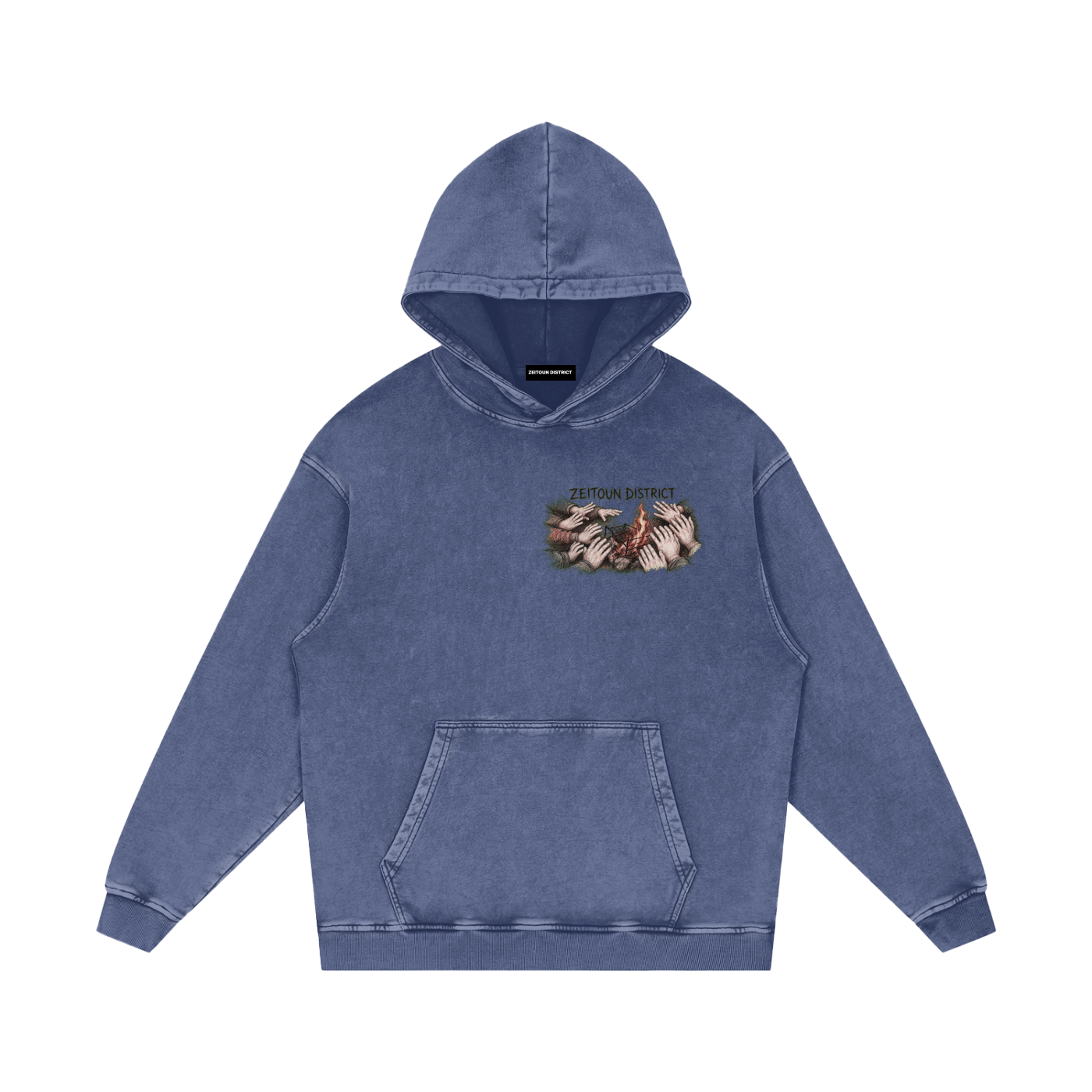Hands Around the Fire Snow Washed Loose Cotton Hoodie