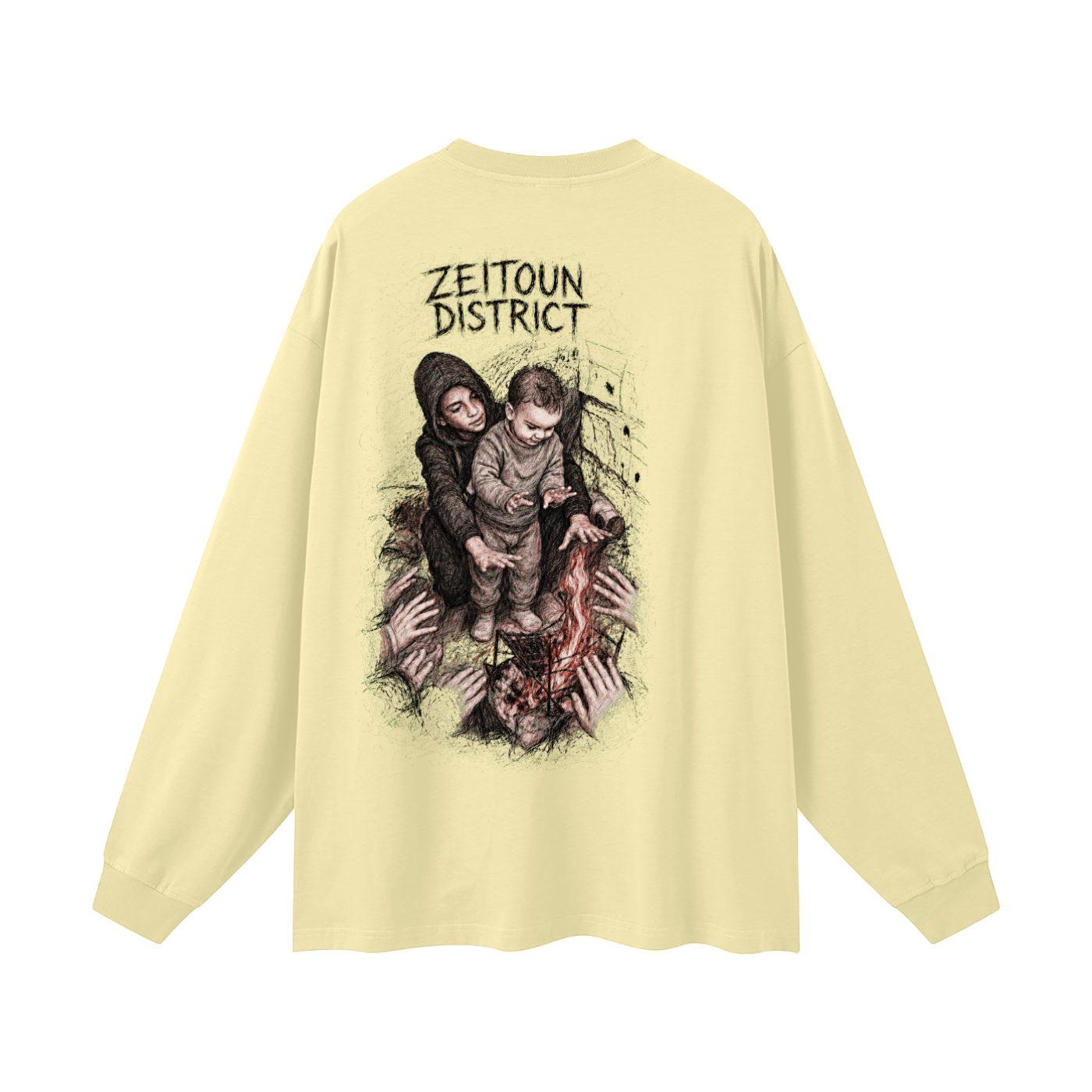 Palestinian Hands Around the Fire Oversized Unisex Long Sleeve T-Shirt