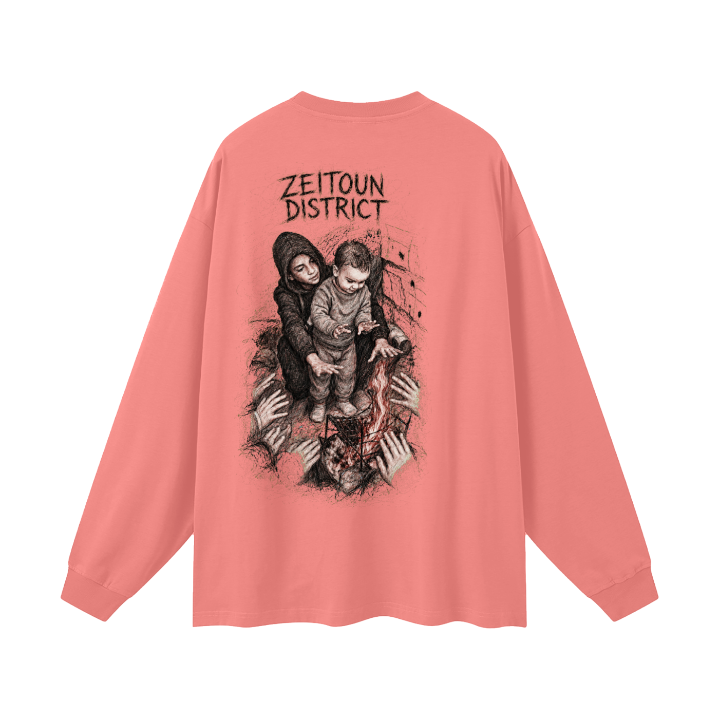 Palestinian Hands Around the Fire Oversized Unisex Long Sleeve T-Shirt
