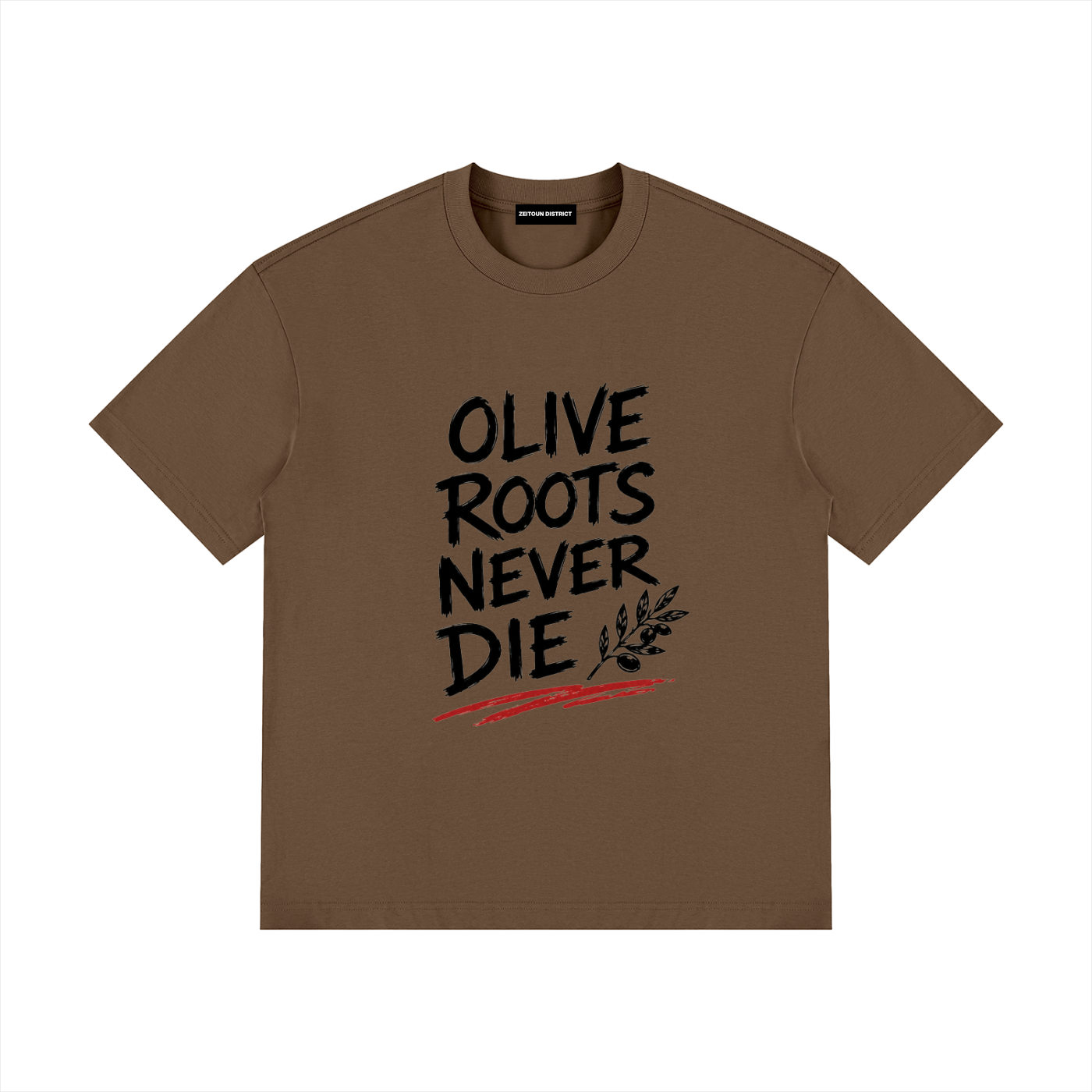 Olive Roots Never Die – Zeitoun District Unisex Drop Shoulder Cotton T-Shirt