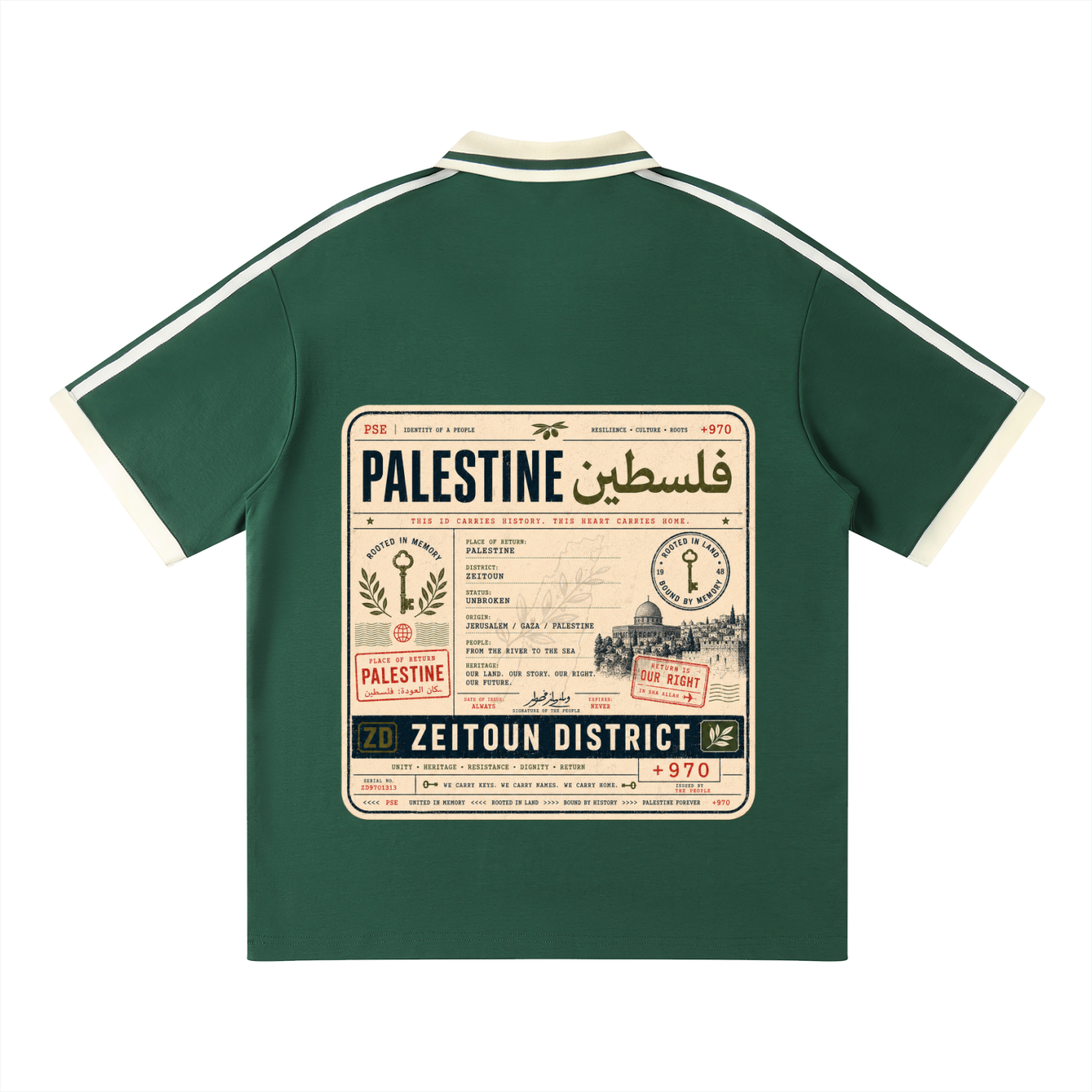 '+970 Palestine Passport Card Graphic Contrast Piping Polo Shirt