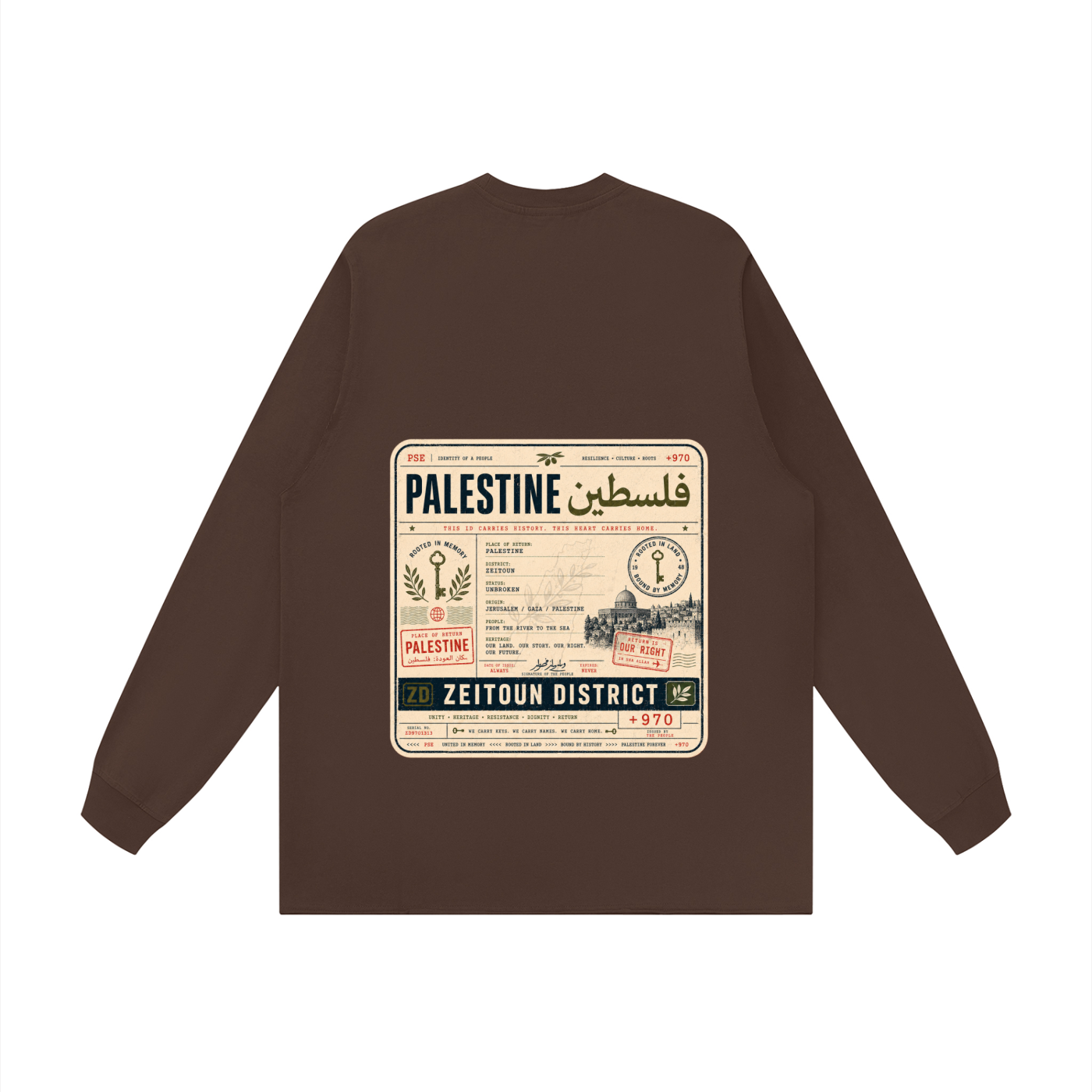 '+970 Palestine Passport Card Graphic Raw Hem Long Sleeve T-Shirt