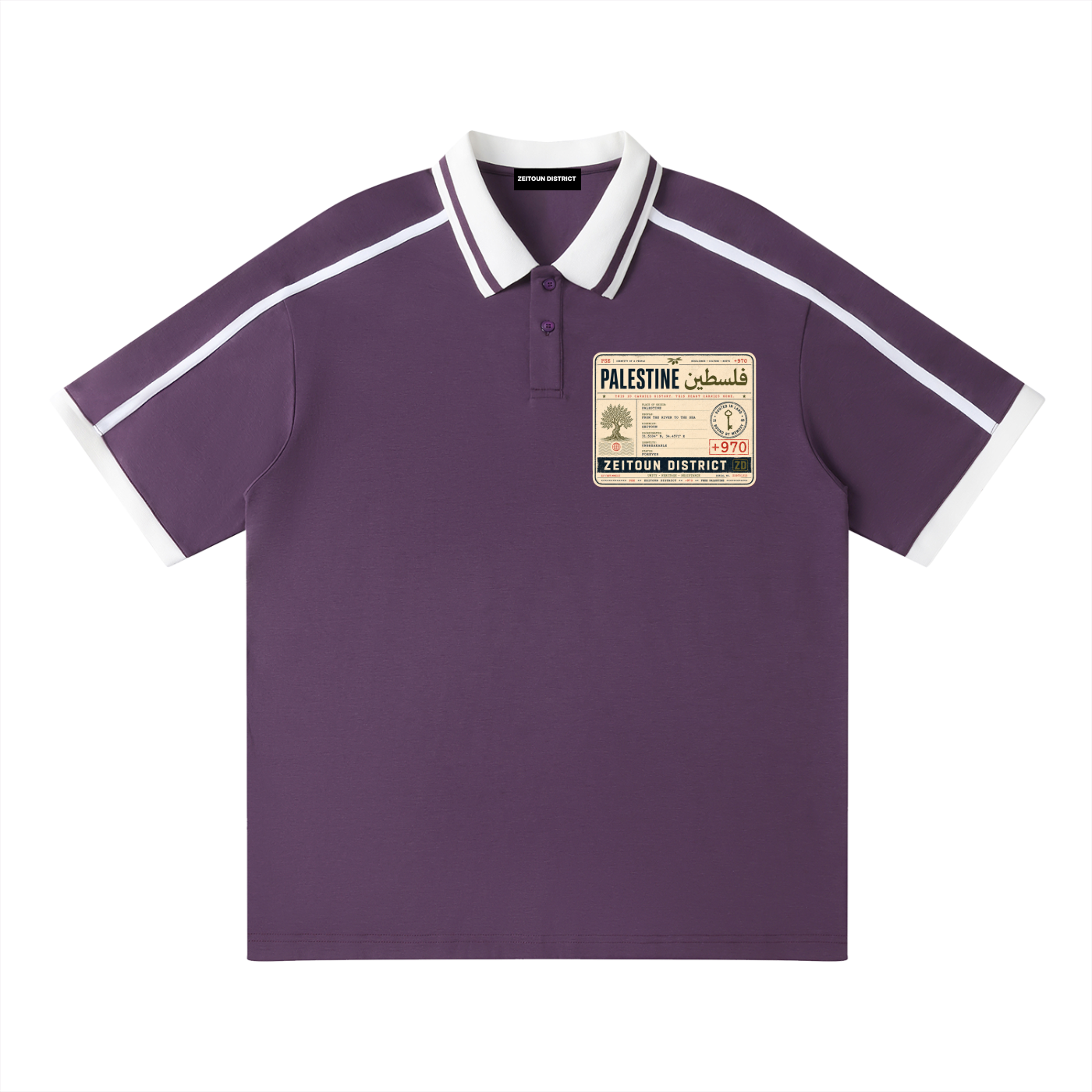 '+970 Palestine Passport Card Graphic Contrast Piping Polo Shirt