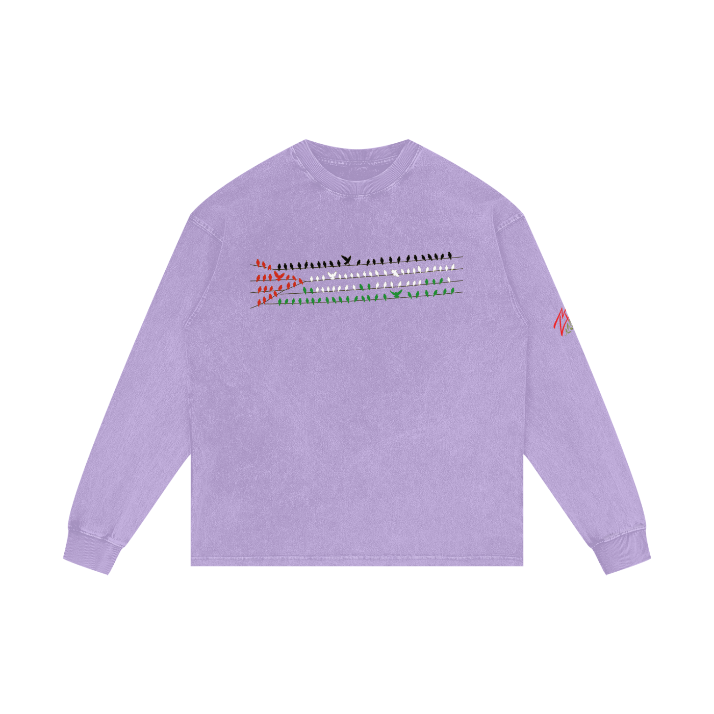 +970 Gaza Streets Olive Pulse Bird Wire Acid Wash Oversize Long Sleeve T-Shirt