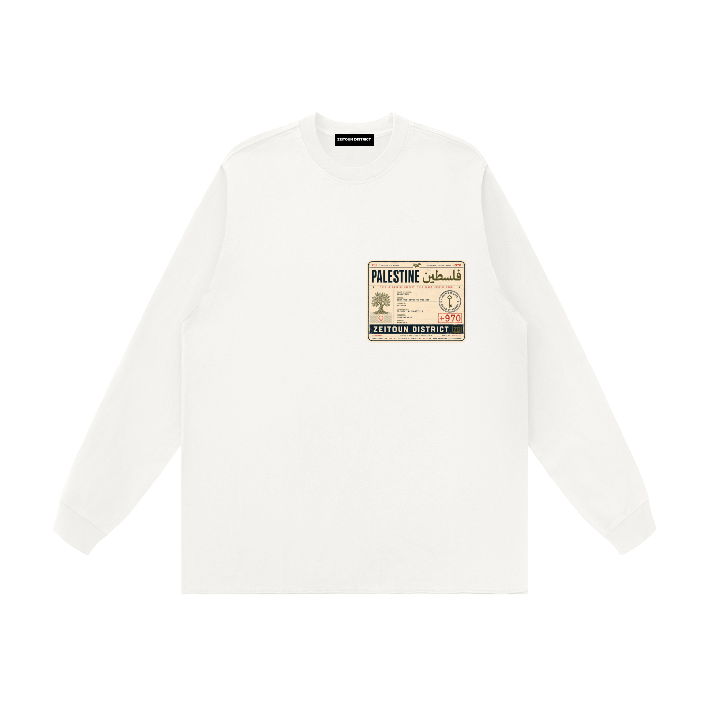 '+970 Palestine Passport Card Graphic Raw Hem Long Sleeve T-Shirt
