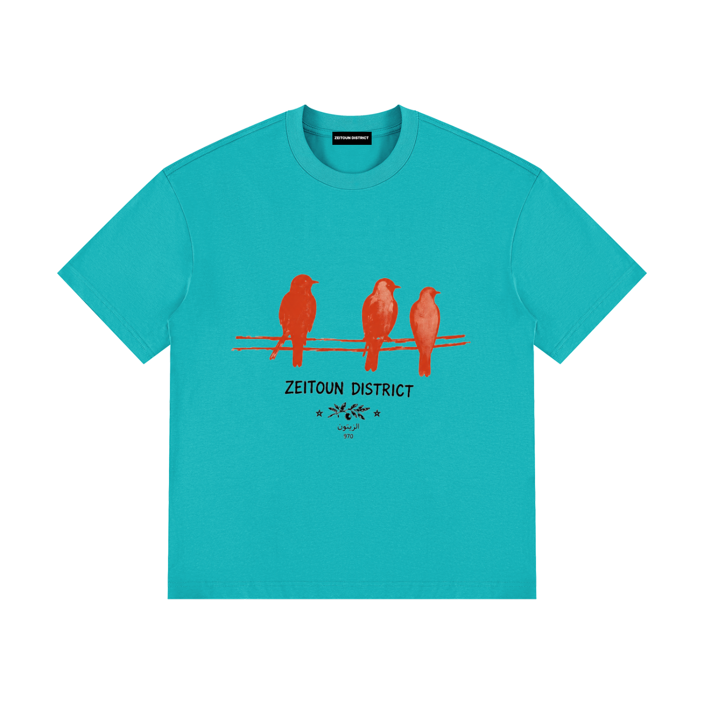 Birds on Wire – Zeitoun District Unisex Drop Shoulder Cotton T-Shirt