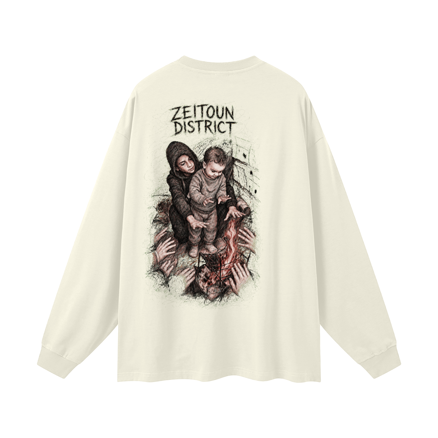 Palestinian Hands Around the Fire Oversized Unisex Long Sleeve T-Shirt
