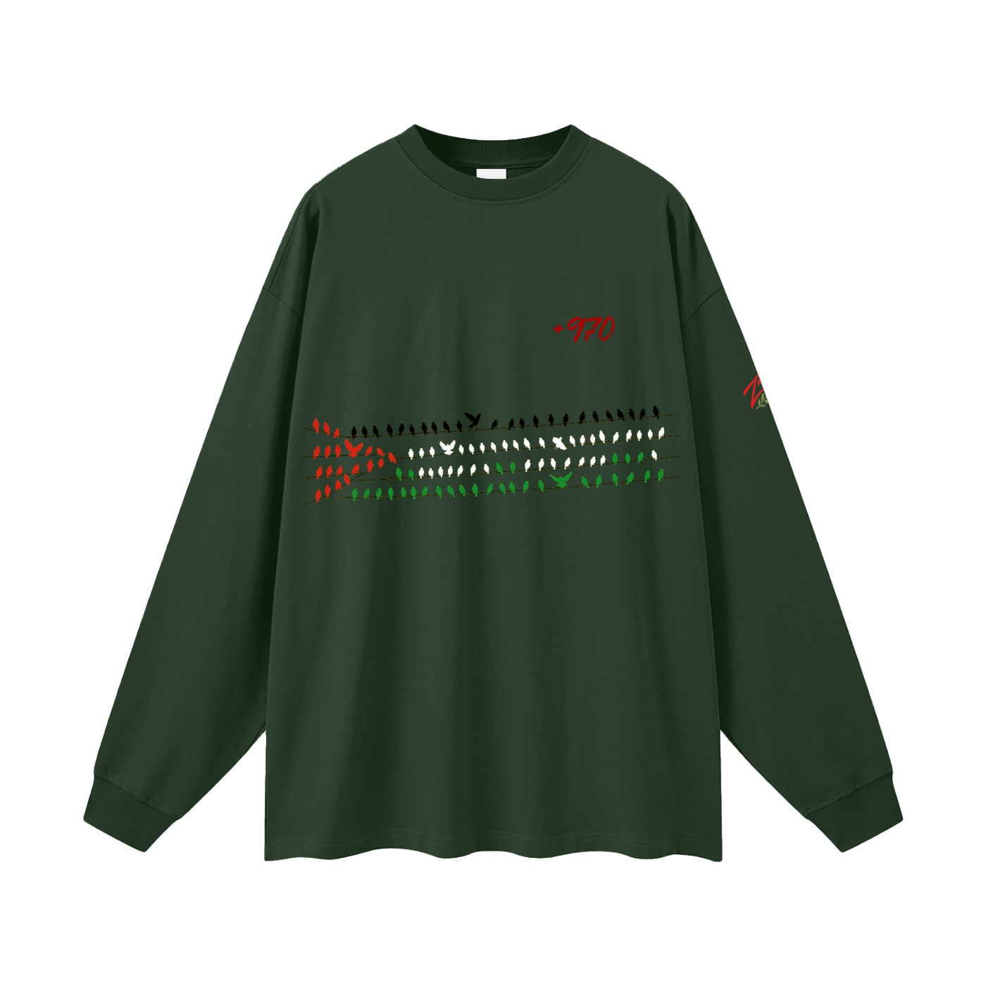 +970 Olive Wire: Gaza Streets Edition Oversized Unisex Long Sleeve T-Shirt — Zeitoun District