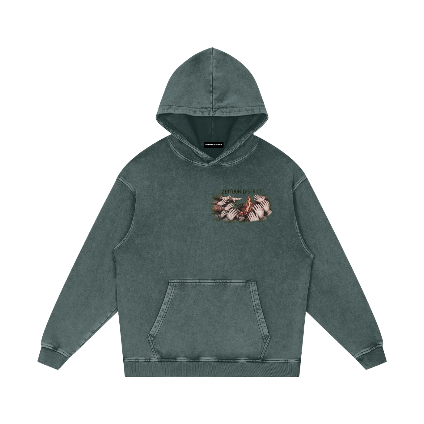 Hands Around the Fire Snow Washed Loose Cotton Hoodie