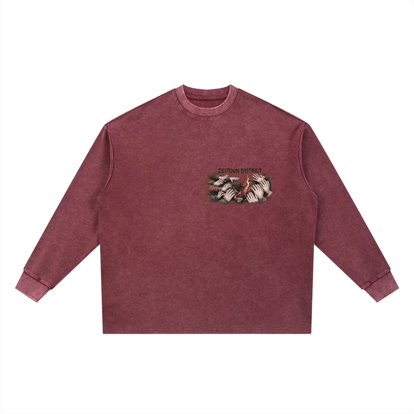 Hands Around the Fire Mineral Wash Waffle Oversized Heavyweight T-Shirt