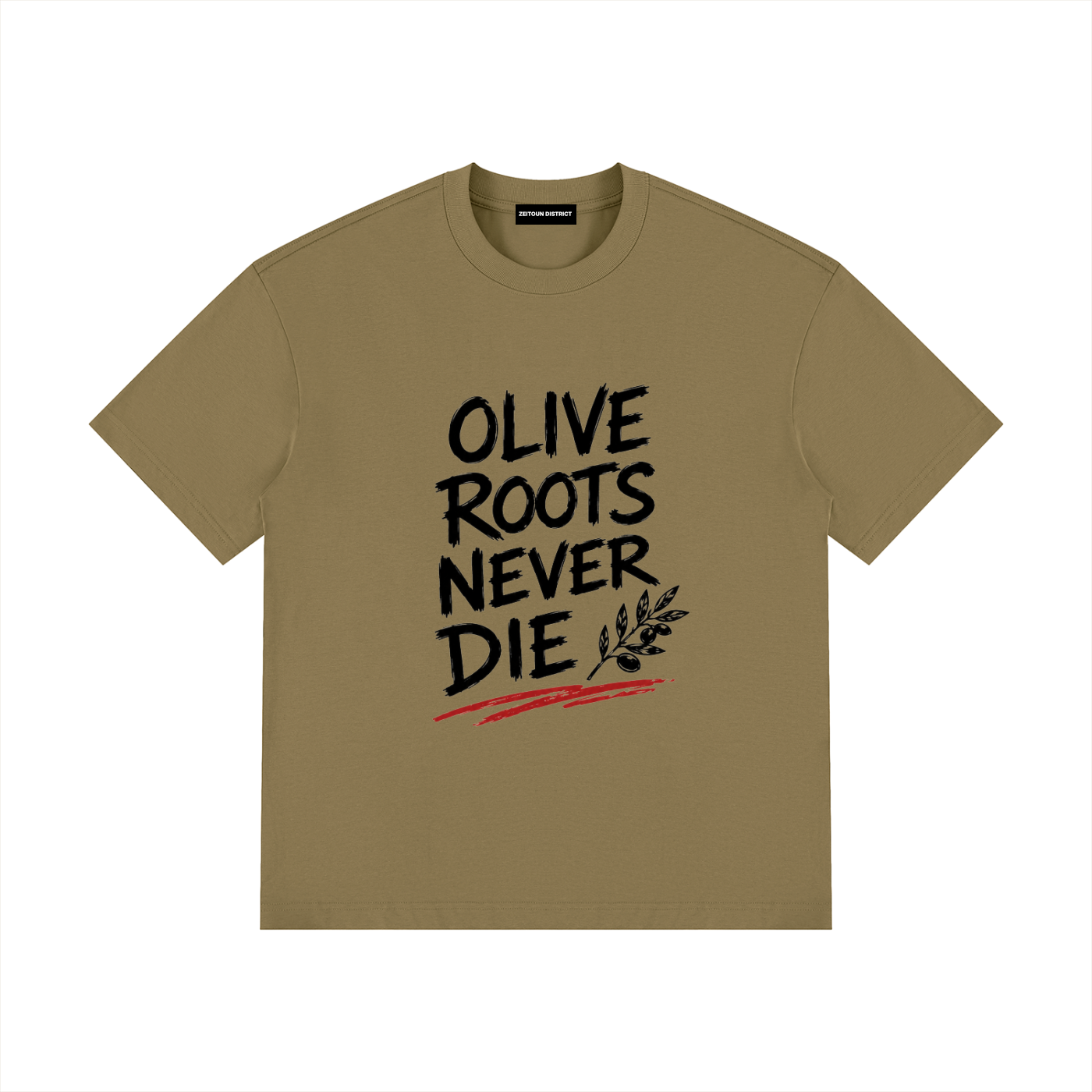 Olive Roots Never Die – Zeitoun District Unisex Drop Shoulder Cotton T-Shirt